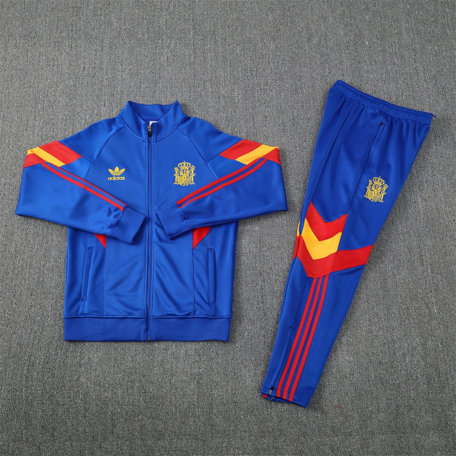 Spain 25-26 Jacket Training Tracksuit - Blue Jackets & Pants with Red and Yellow - JerseysGala