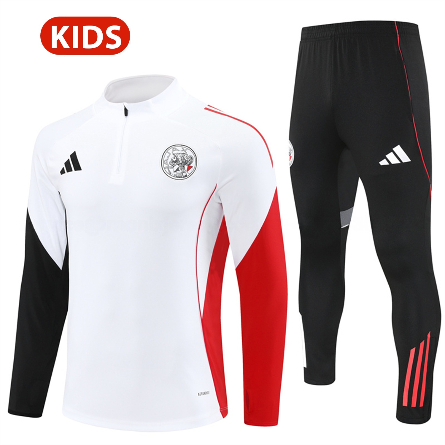 Ajax 25-26 Kids Long Sleeve Training Set - White Top and Black Pants - JerseysGala