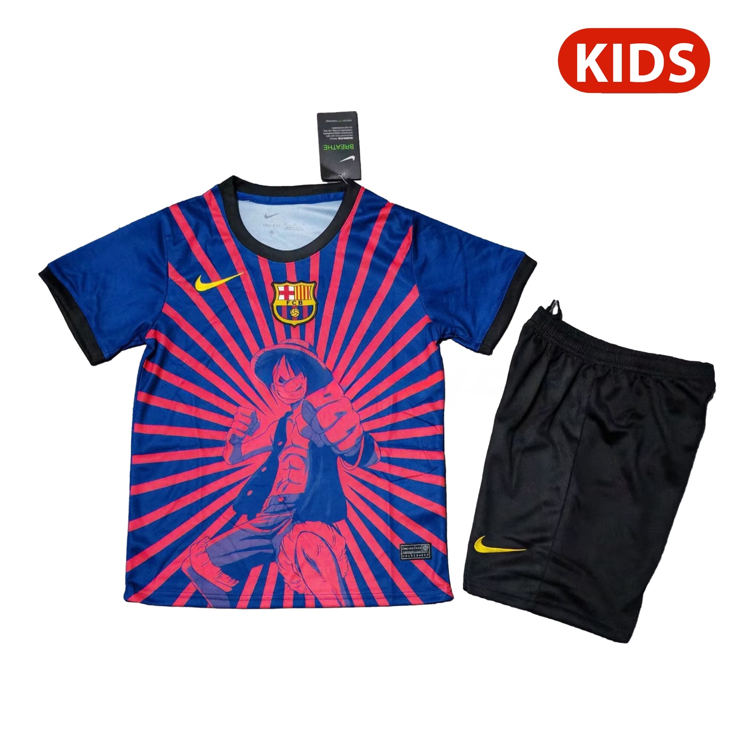Barcelona 25-26 One Piece Red Silhouette Special Blue Kids Kit - JerseysGala