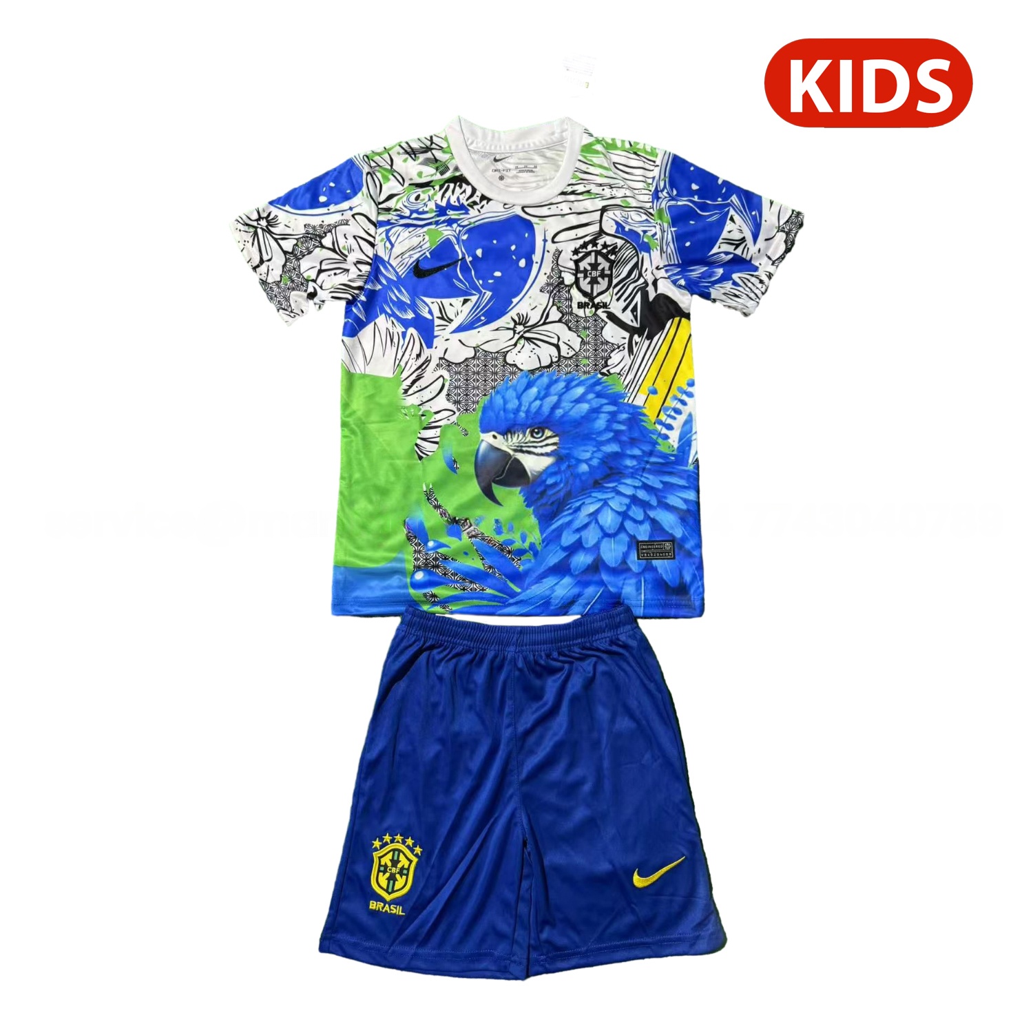 Brazil 25-26 Blue Parrot Special Kids Kit - JerseysGala