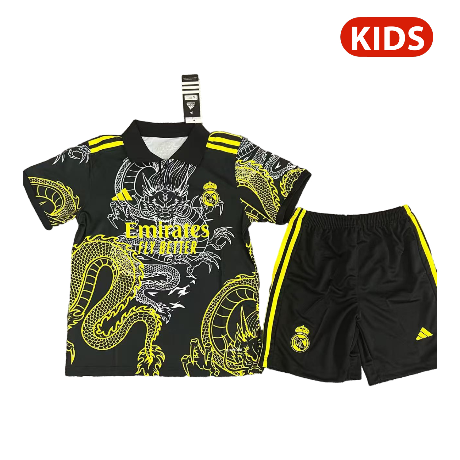 Real Madrid 25-26 Yellow And White Dragon Black Special Kids Kit - JerseysGala