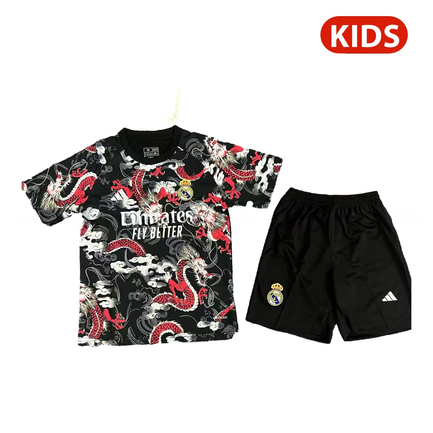 Real Madrid 25-26 Red Dragon With Cloud Black Special Kids Kit - JerseysGala