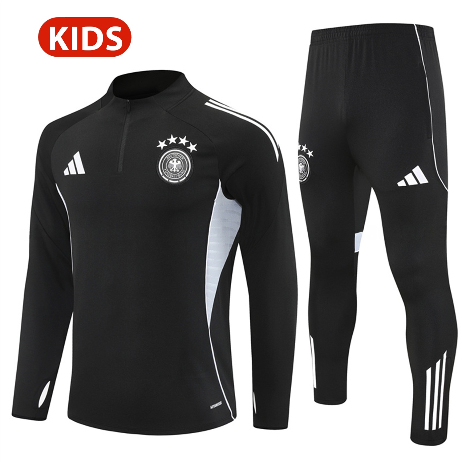 Germany 25-26 Kids Long Sleeve Training Set - Black Top and Black Pants - JerseysGala