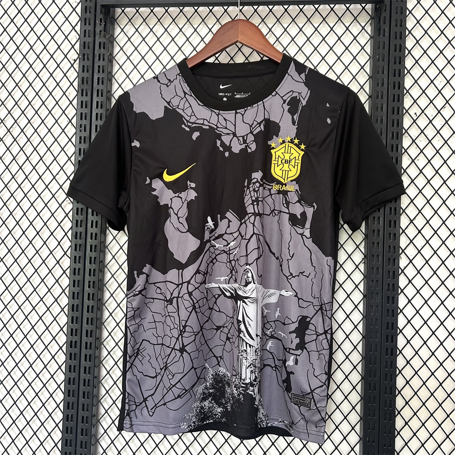 Brazil 25-26 Grey Jesus Statue Special Black Jersey - Fans Version - JerseysGala