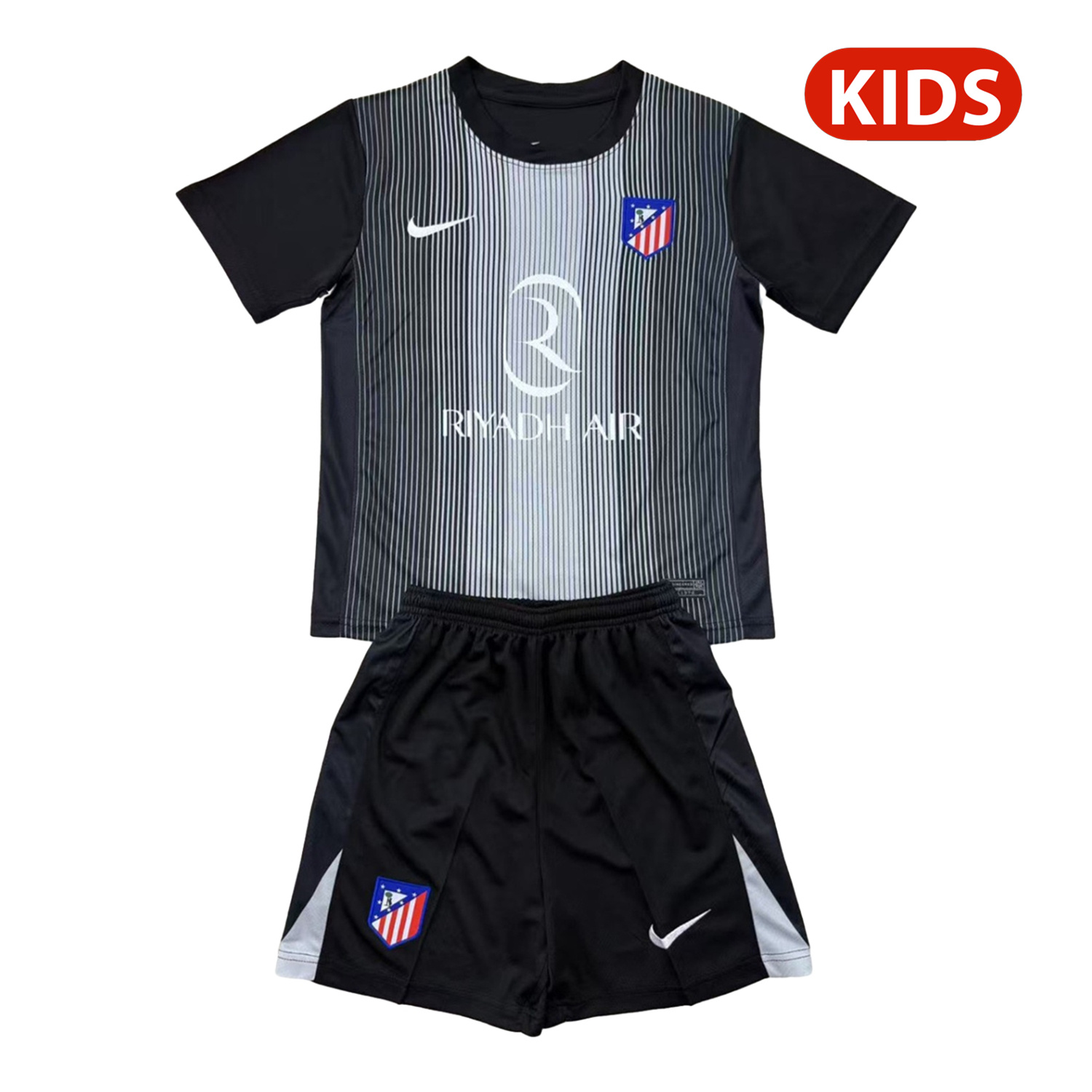 Atletico Madrid 25-26 Black Goalkeeper Kids Kit - JerseysGala