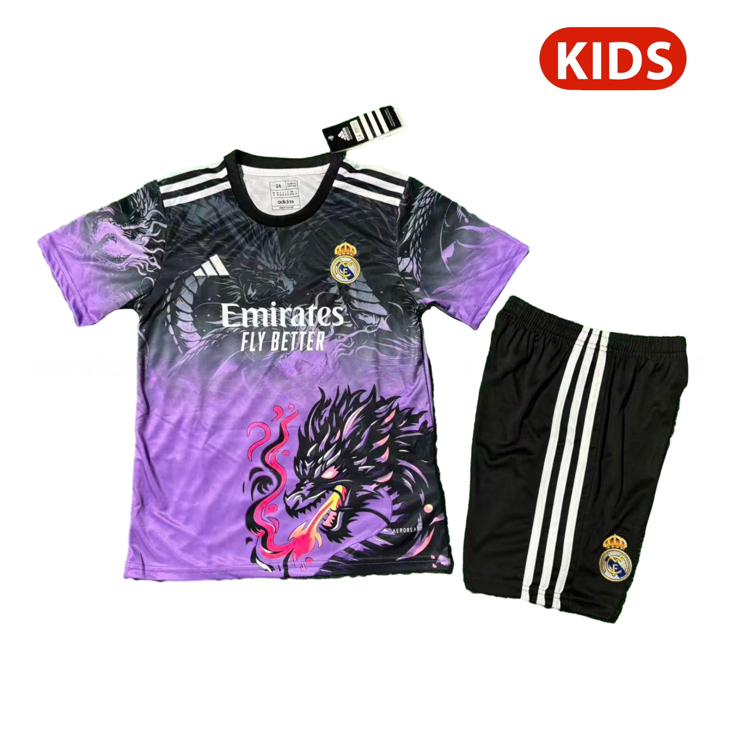 Real Madrid 25-26 Black Dragon Purple Special Kids Kit - JerseysGala