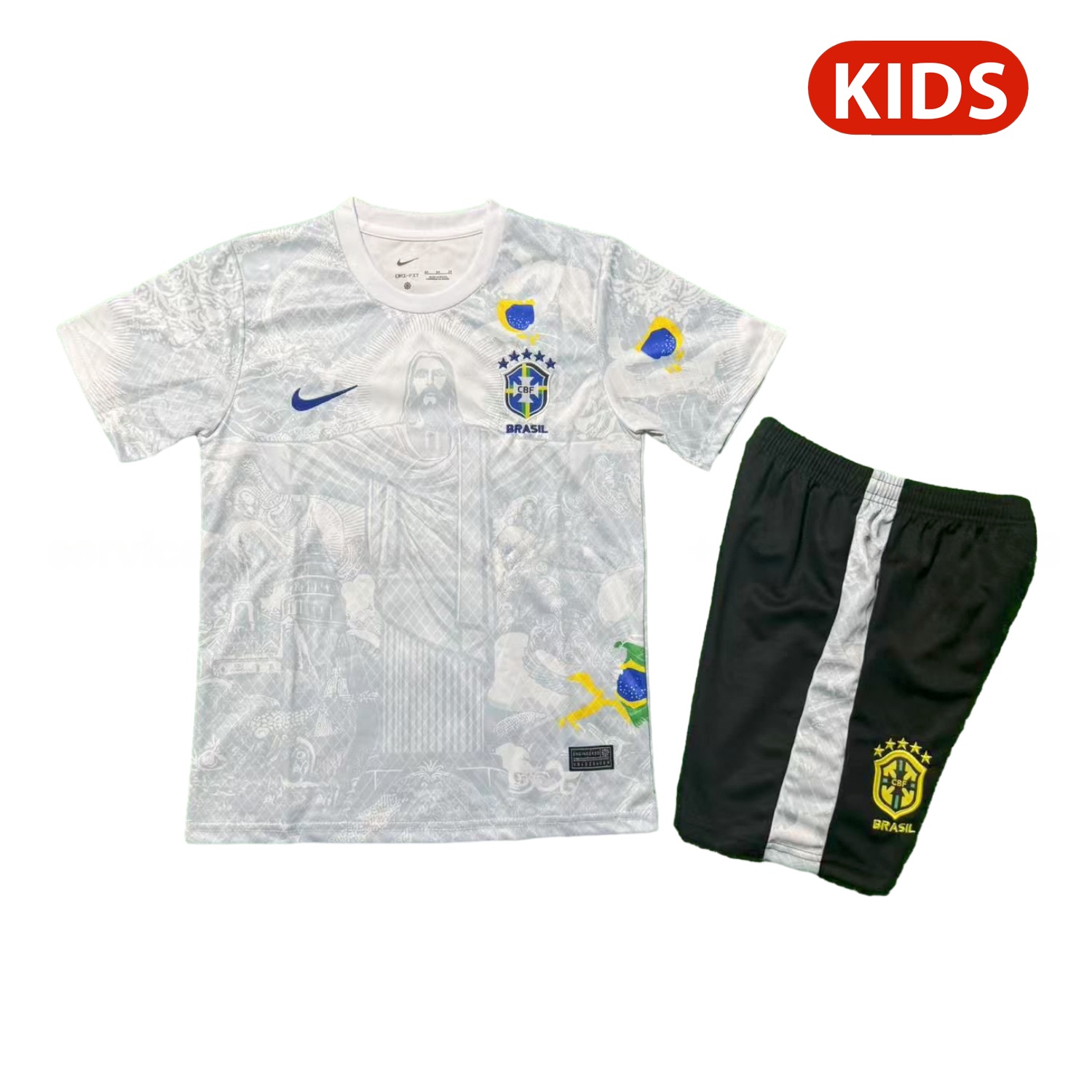 Brazil 25-26 Jesus White Special Kids Kit - JerseysGala