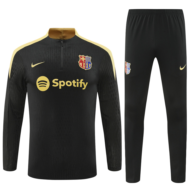 Barcelona 24-25 Kids Long Sleeve Training Set - Player Version - Black Gold - JerseysGala