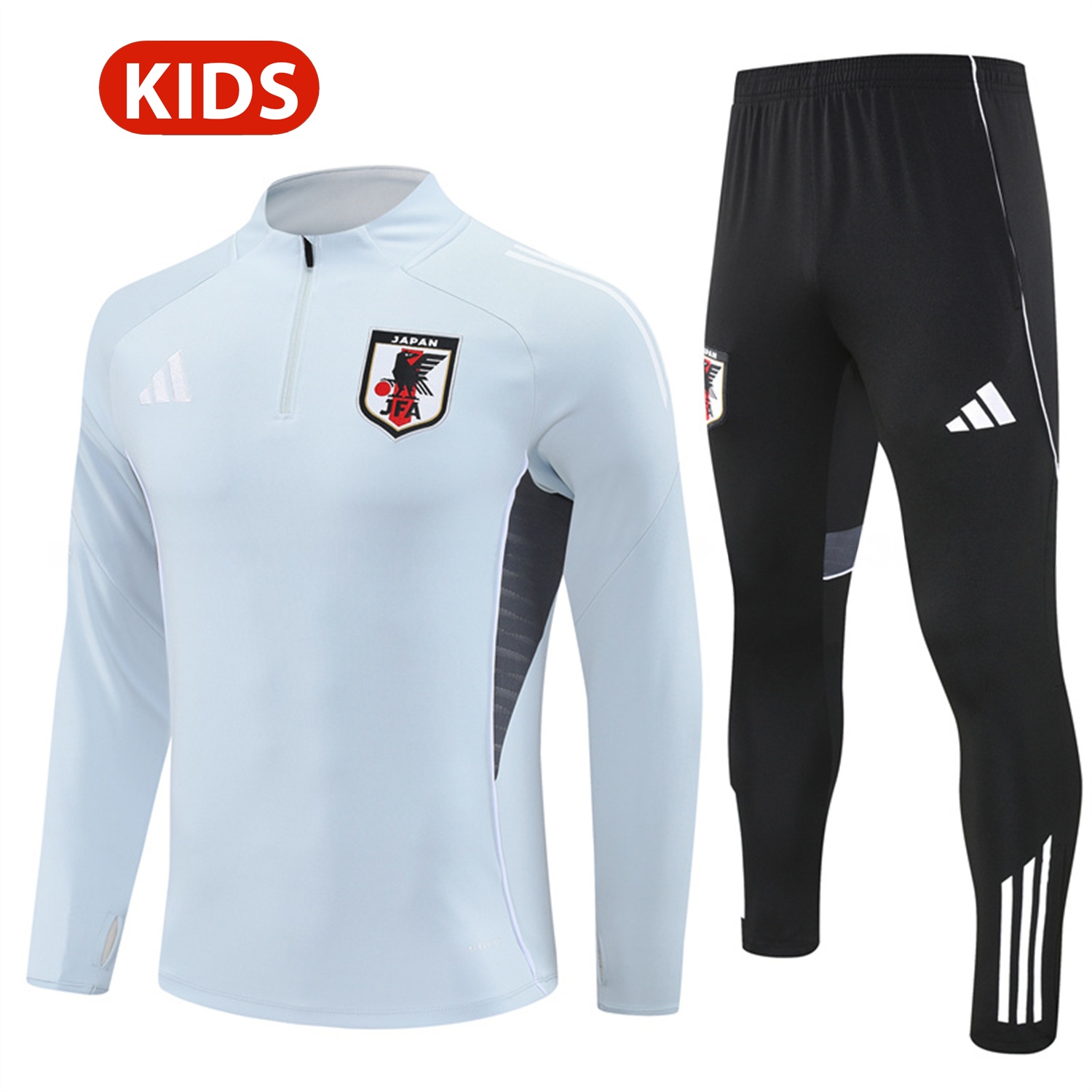 Japan 25-26 Kids Long Sleeve Training Set - Light Grey Top and Black Pants - JerseysGala