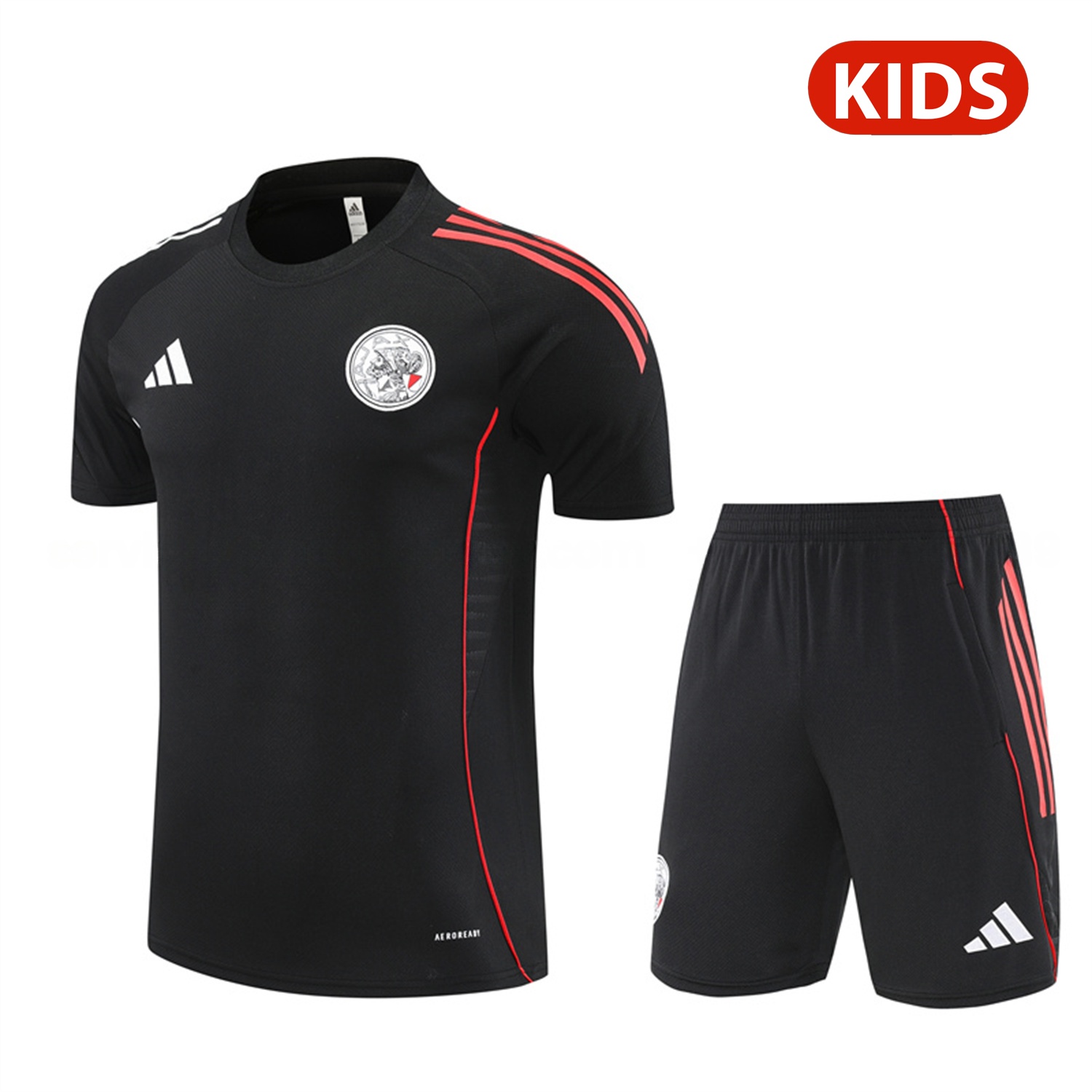 Ajax 25-26 Kids Short-Sleeve Training Set - Black Top and Black Shorts - JerseysGala