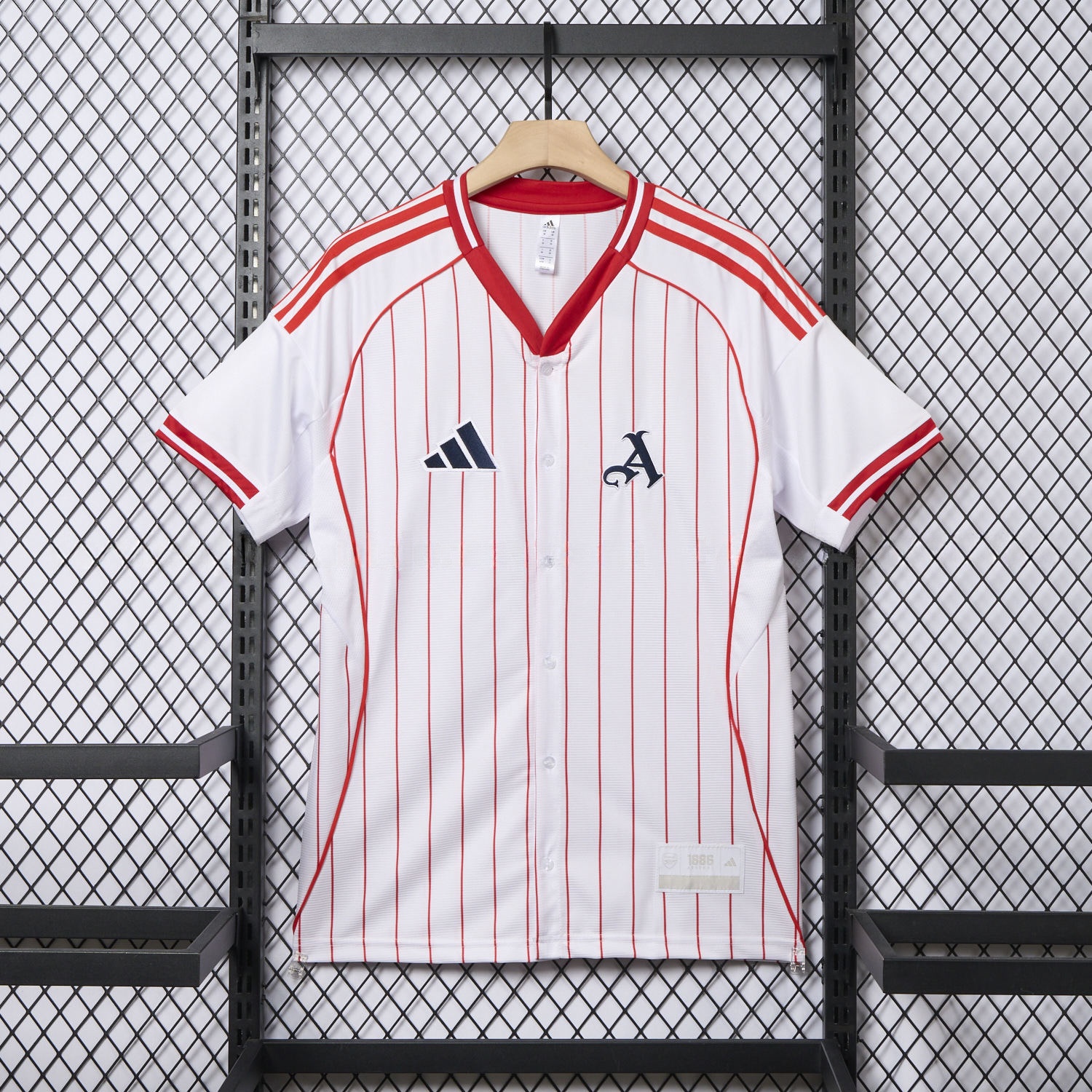 Arsenal 25-26 White Baseball Jersey with Red Stripes - JerseysGala