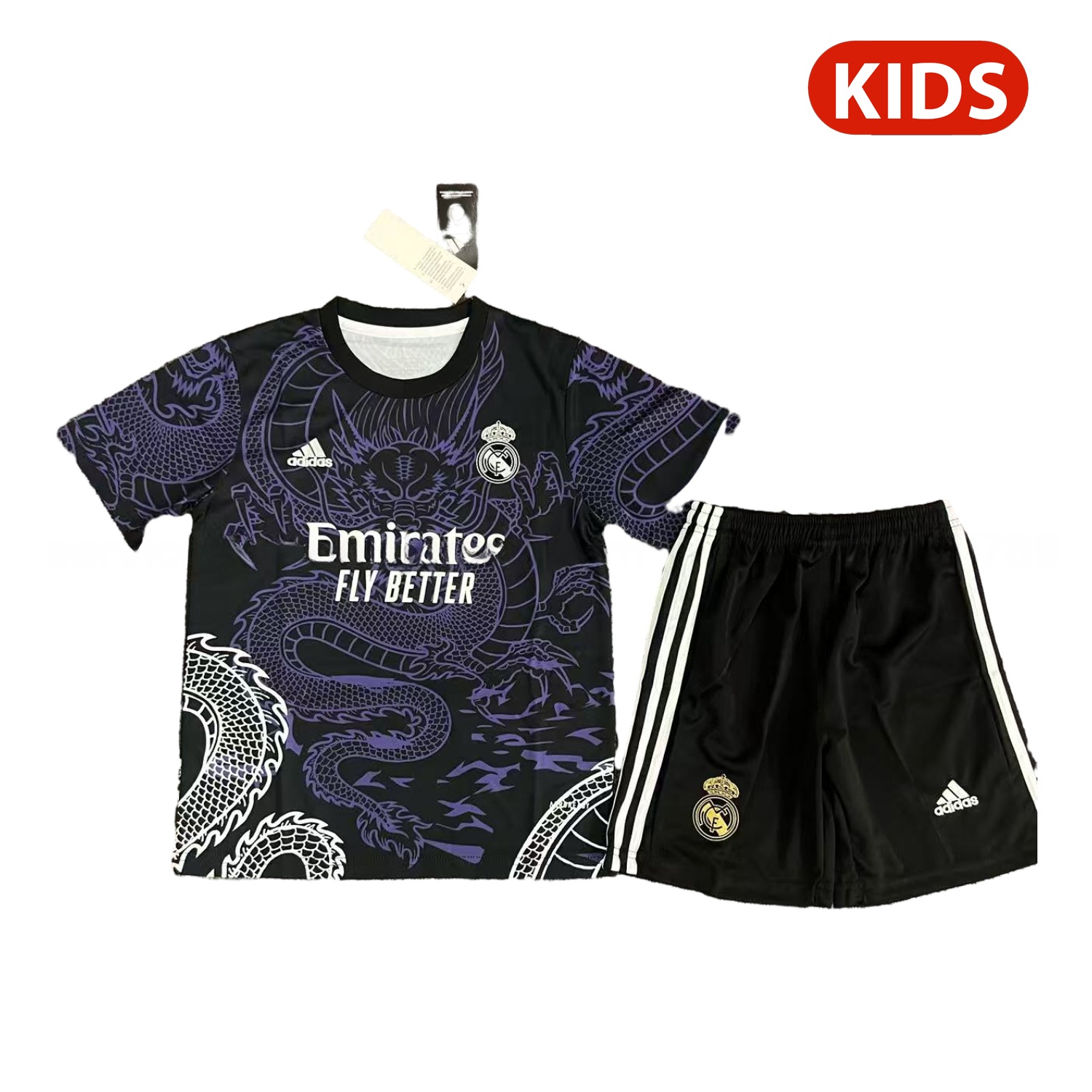 Real Madrid 25-26 White And Purple Dragon Black Special Kids Kit - JerseysGala