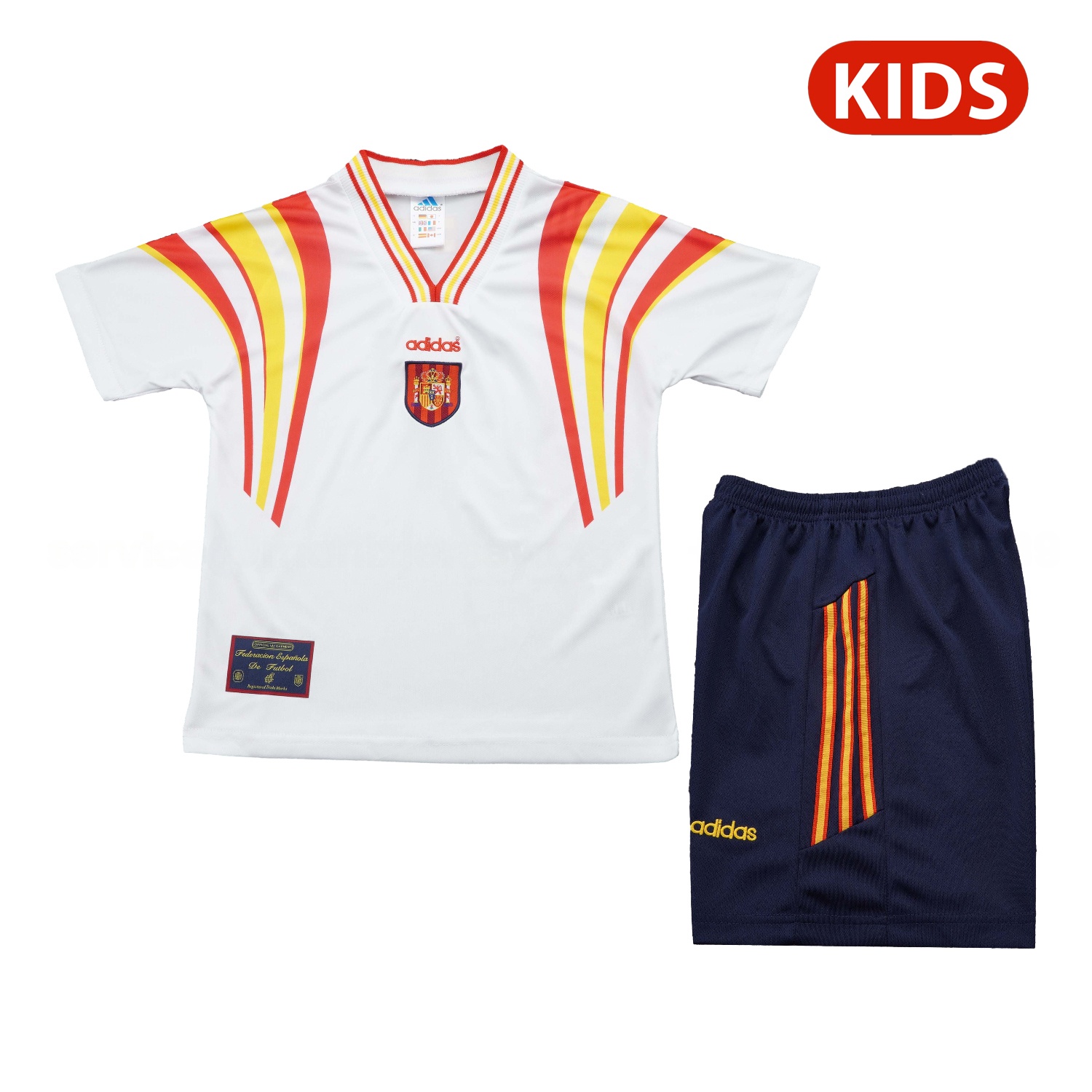 Retro Spain 1996 Away White Kids Kit - JerseysGala