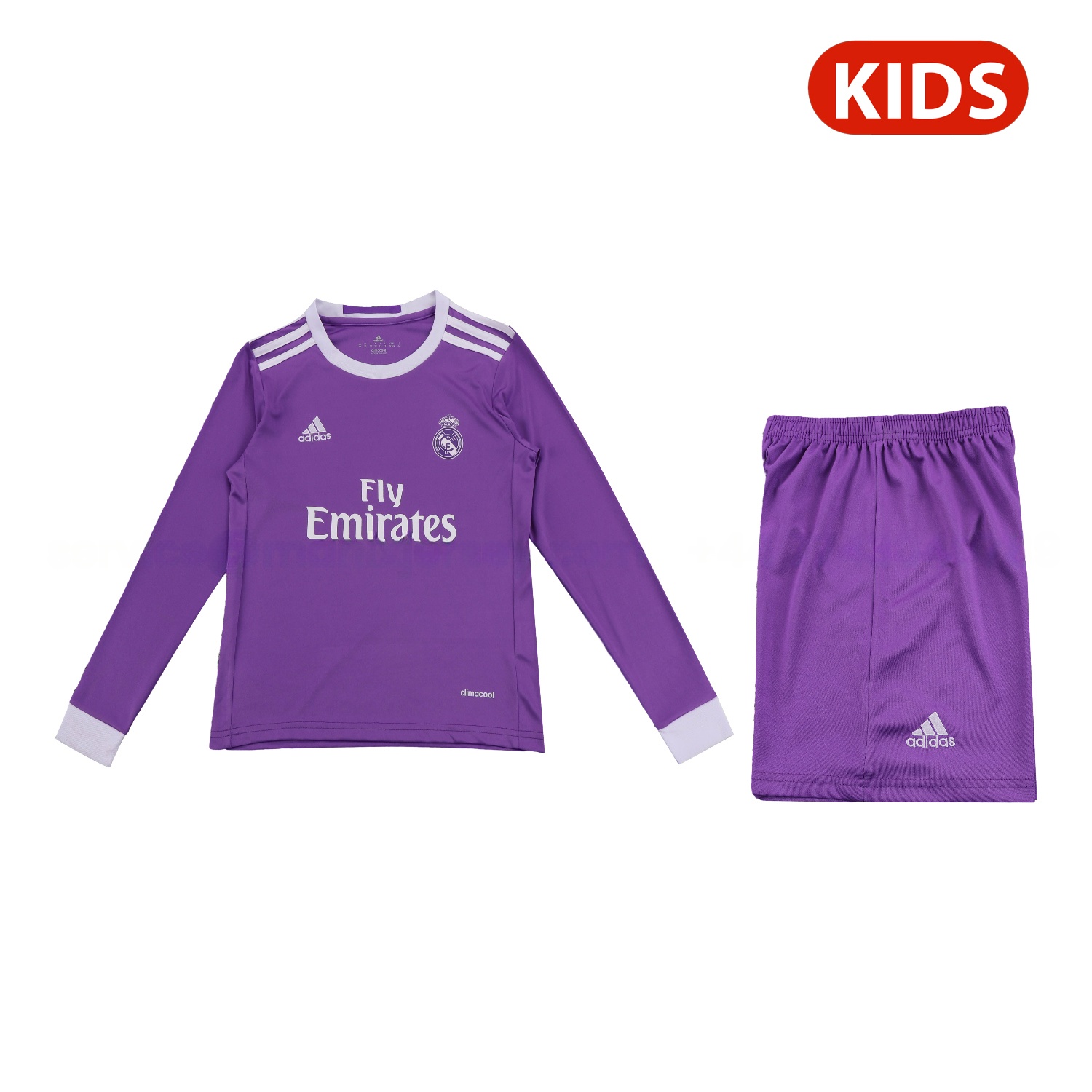 Retro Real Madrid 16-17 Away Purple Long Sleeves Kids Kit - JerseysGala