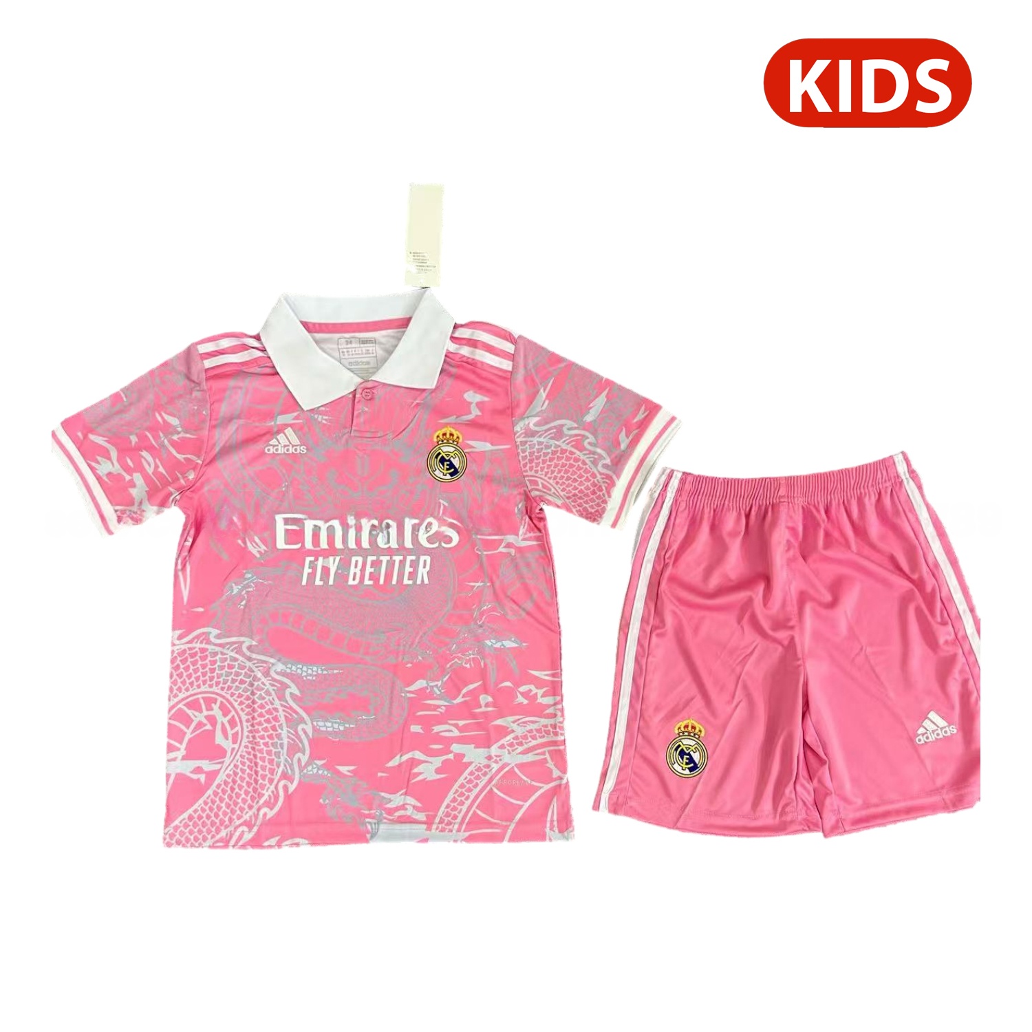 Real Madrid 25-26 White Dragon Pink Special Polo Kids Kit - JerseysGala