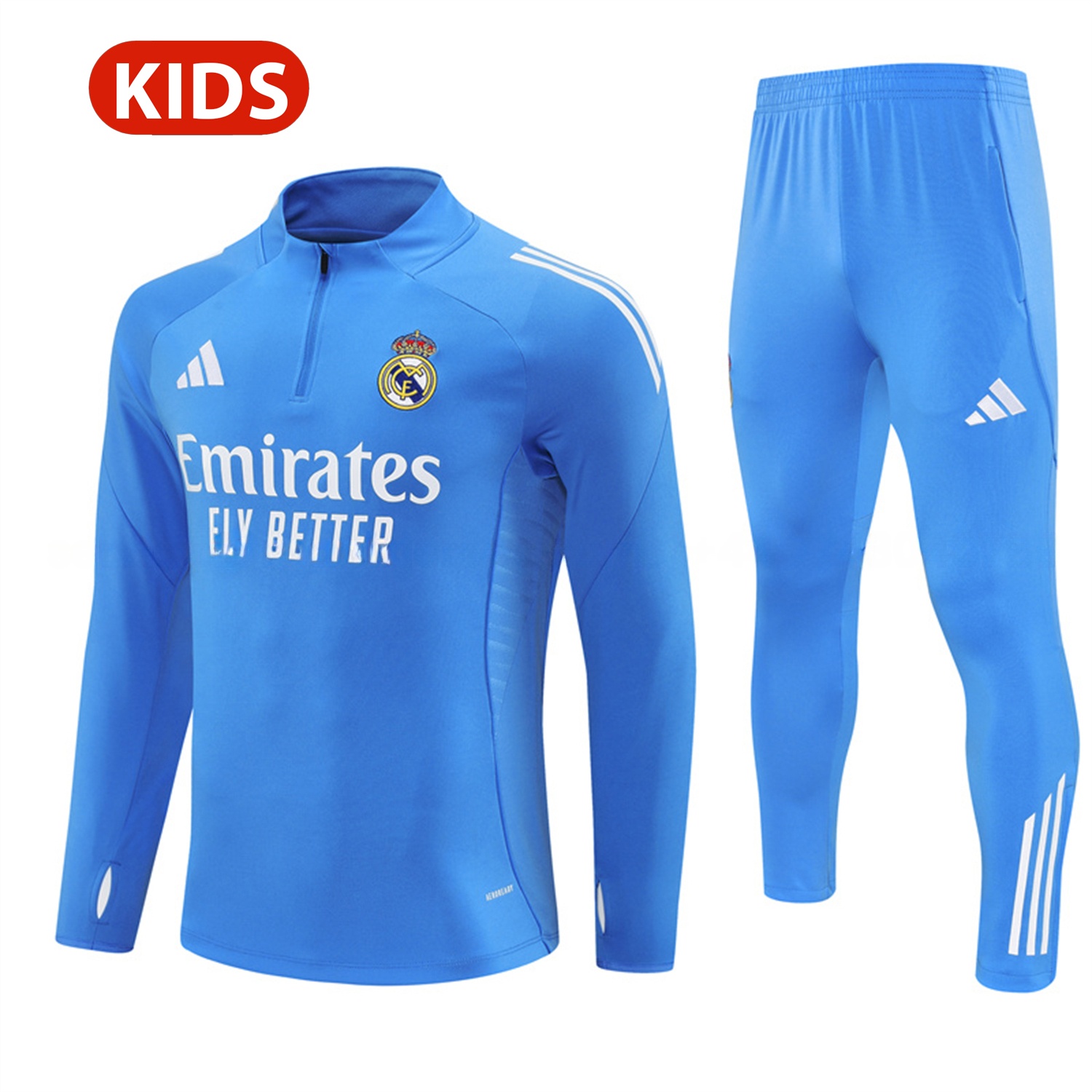 Real Madrid 25-26 Kids Long Sleeve Training Set - Bright Blue Top & Pants - JerseysGala