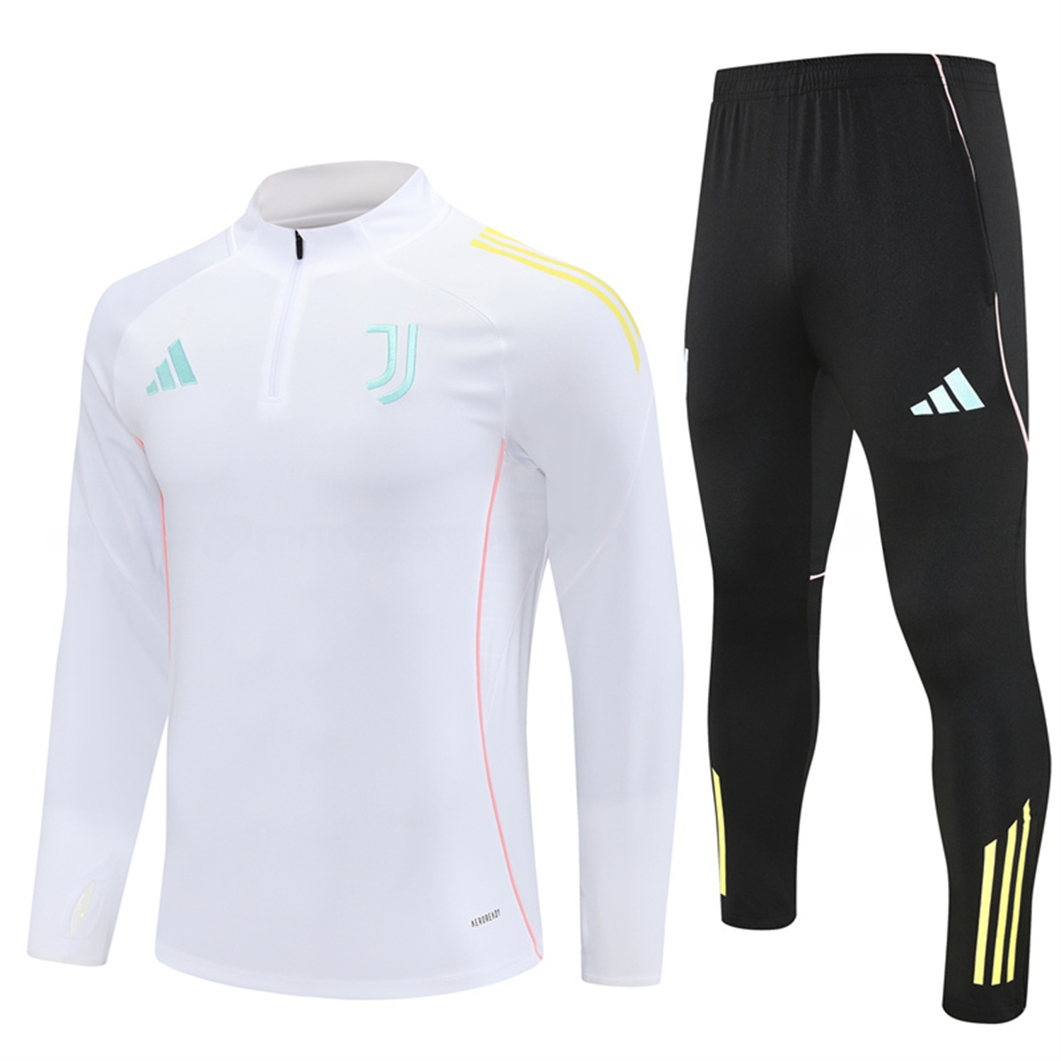 Juventus 25-26 Long Sleeve Training Set - White Top and Black Pants - JerseysGala
