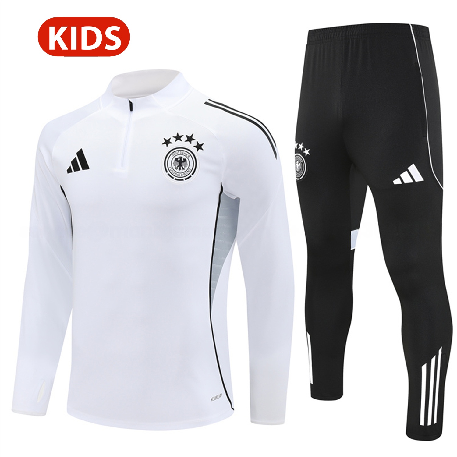 Germany 25-26 Kids Long Sleeve Training Set - White Top and Black Pants - JerseysGala