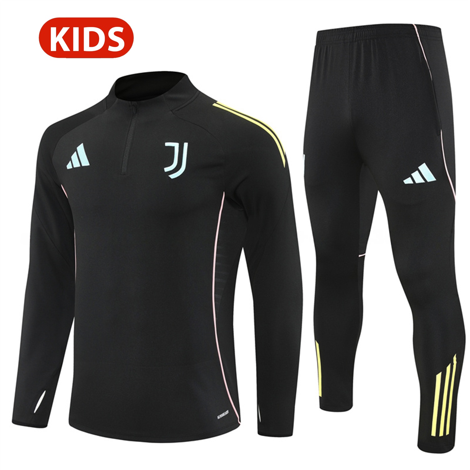 Juventus 25-26 Kids Long Sleeve Training Set - Black Top and Black Pants - JerseysGala