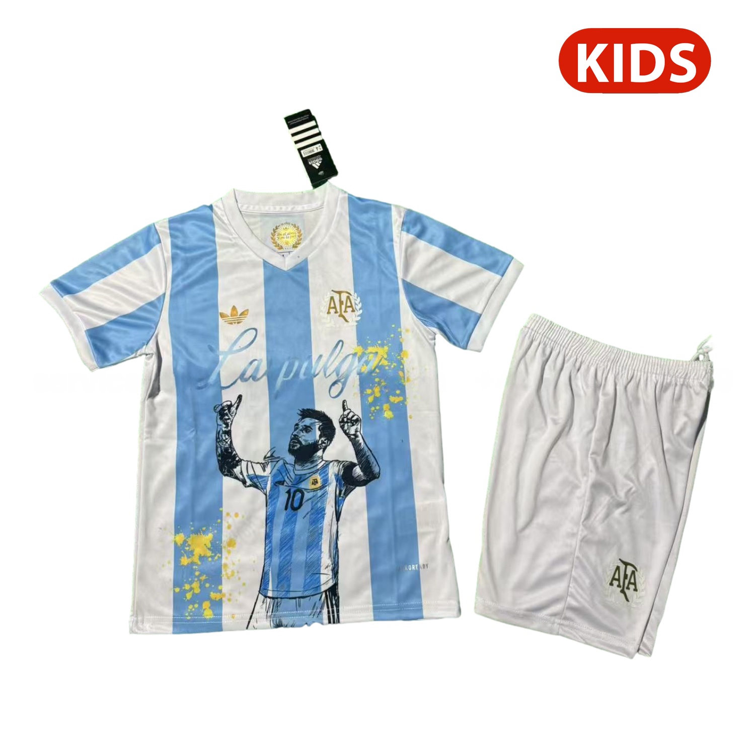 Argentina 25-26 50th Anniversary Messi Graffiti Special Kids Kit - JerseysGala