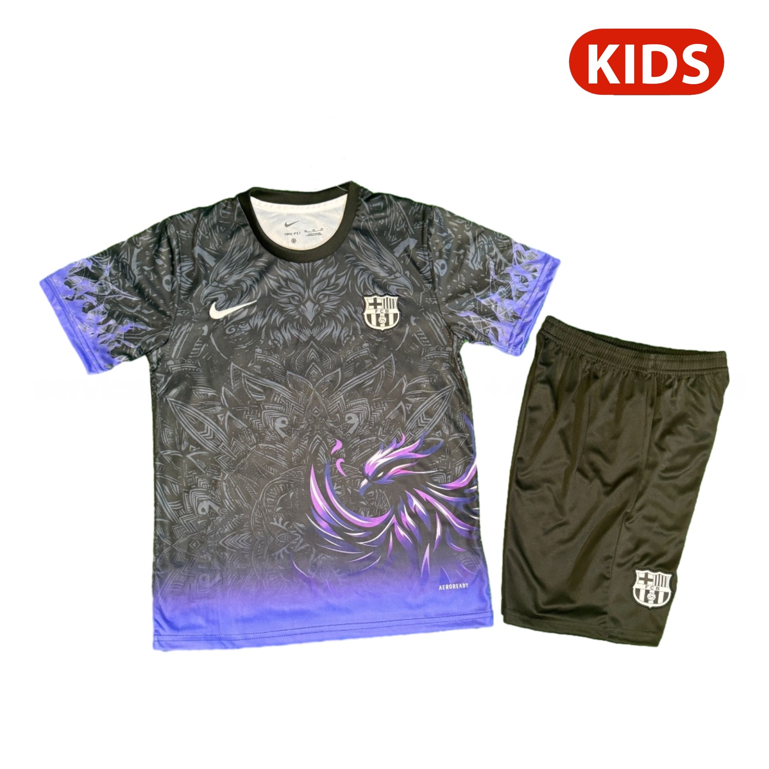 Barcelona 25-26 Purple Bird Black Special Kids Kit - JerseysGala