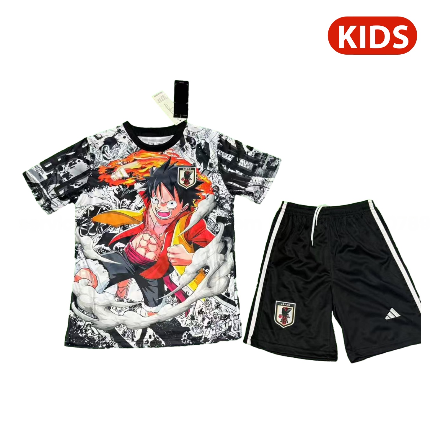 Japan 25-26 Luffy Flame Fist White And Black Special Kids Kit - JerseysGala