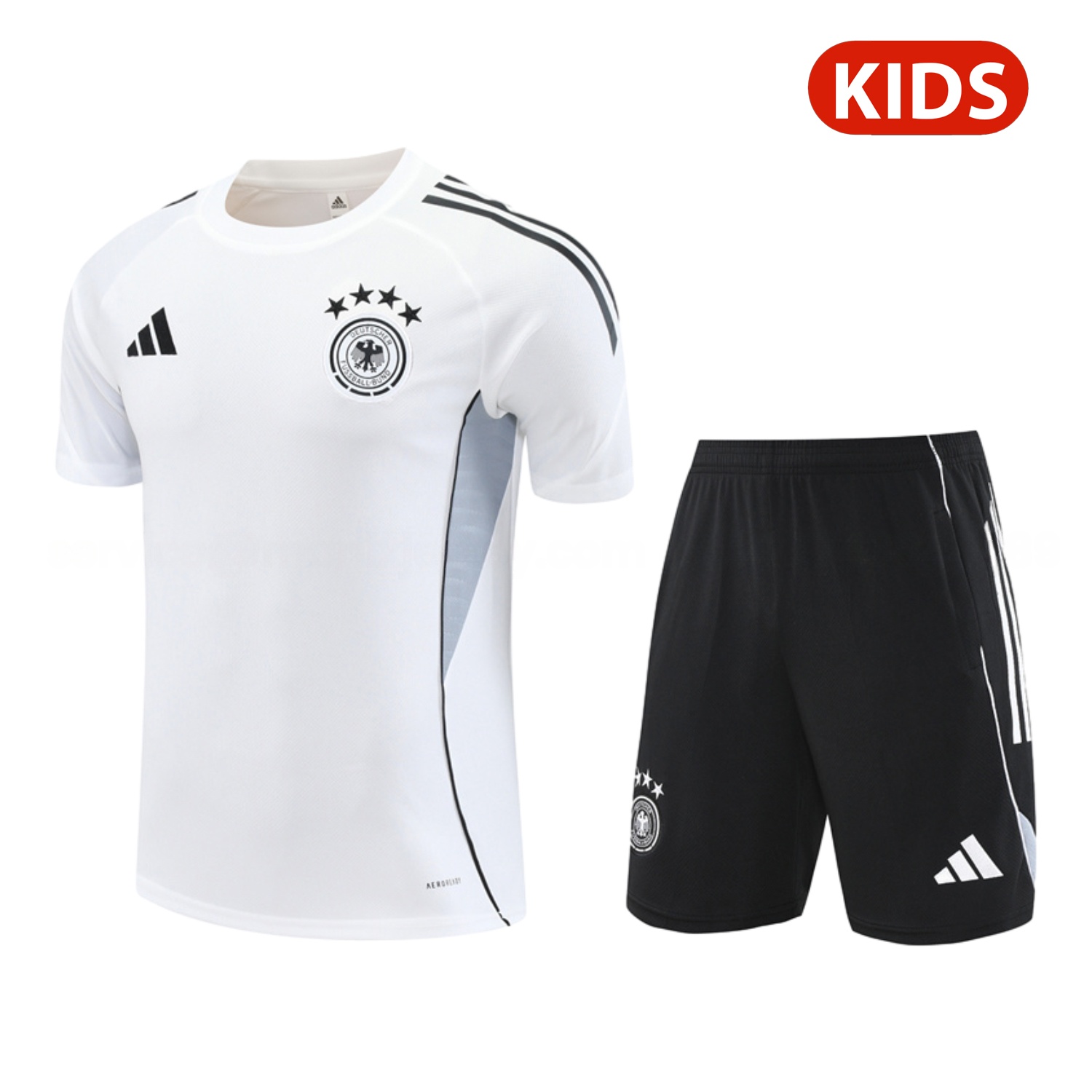 Germany 25-26 Kids Short-Sleeve Training Set - White Top & Black Shorts - JerseysGala