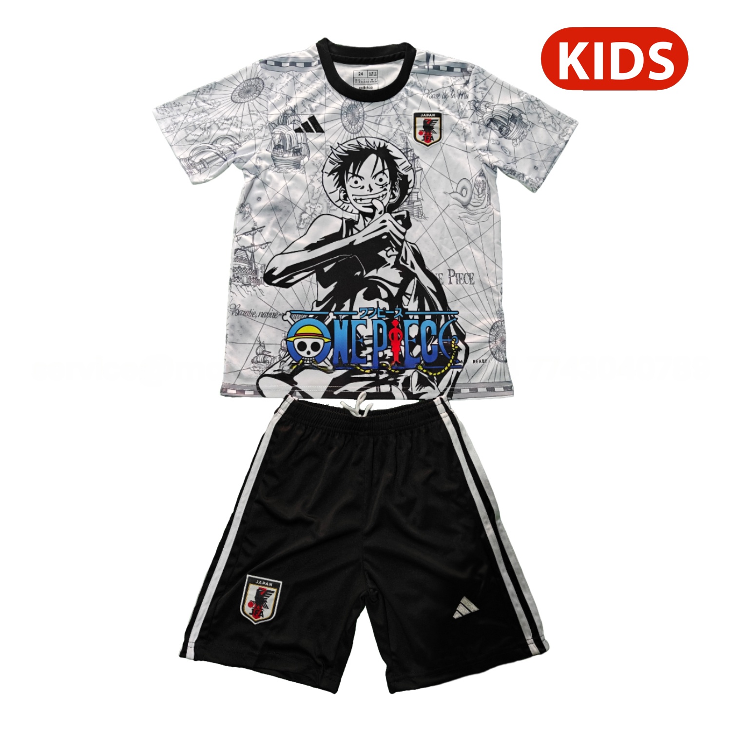 Japan 25-26 One Piece Luffy White And Black Special Kids Kit - JerseysGala