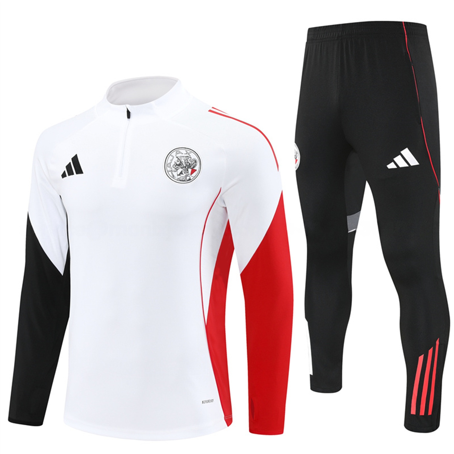 Ajax 25-26 Long Sleeve Training Set - White Top and Black Pants - JerseysGala
