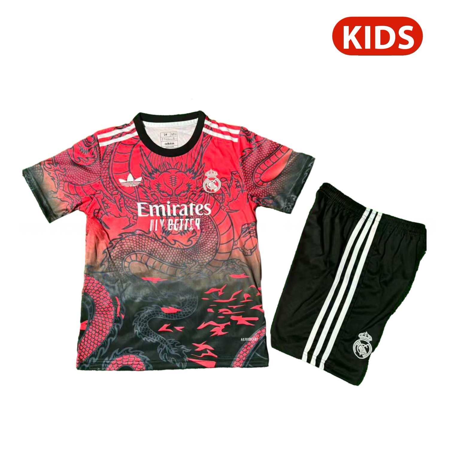 Real Madrid 25-26 Black Dragon Red Special Kids Kit - JerseysGala