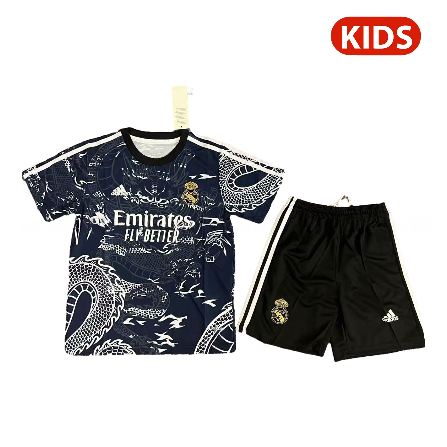 Real Madrid 25-26 White Dragon Black Special Kids Kit - JerseysGala
