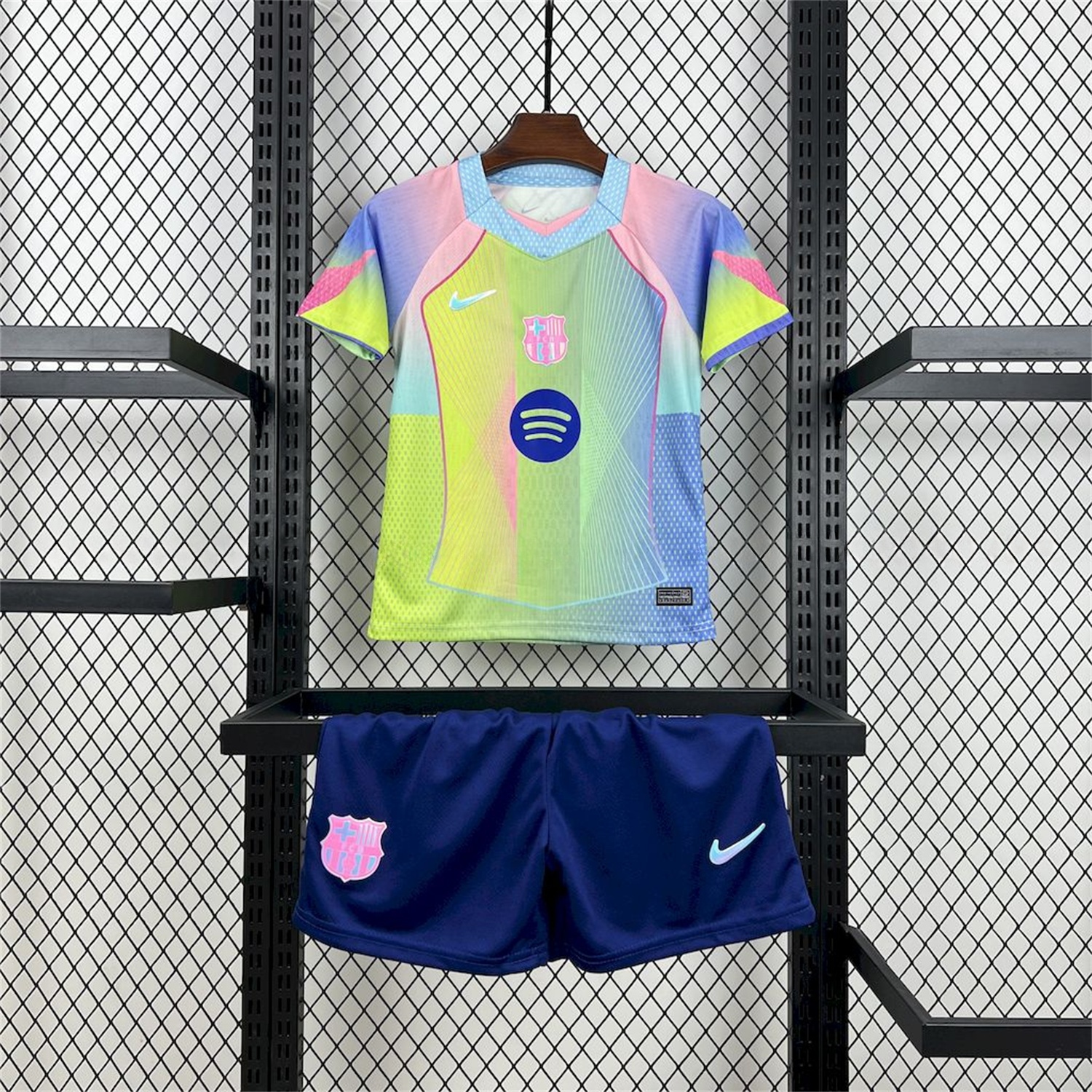 Barcelona 25-26 T90 White Lines Yellow Blue Gradient Special Kids Kit - JerseysGala