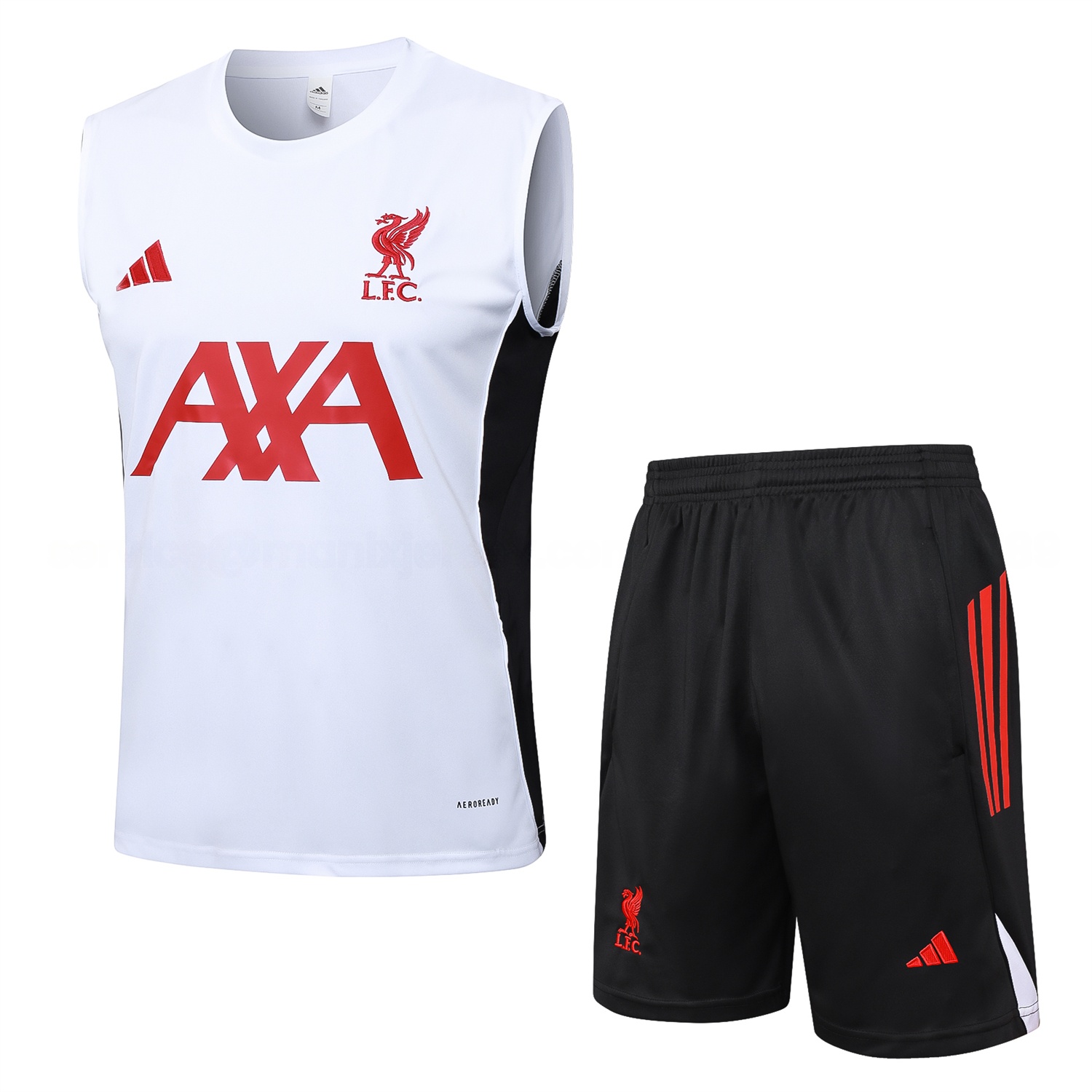 Liver.pool 25-26 Vest Training Set - White Vest & Black Shorts - JerseysGala