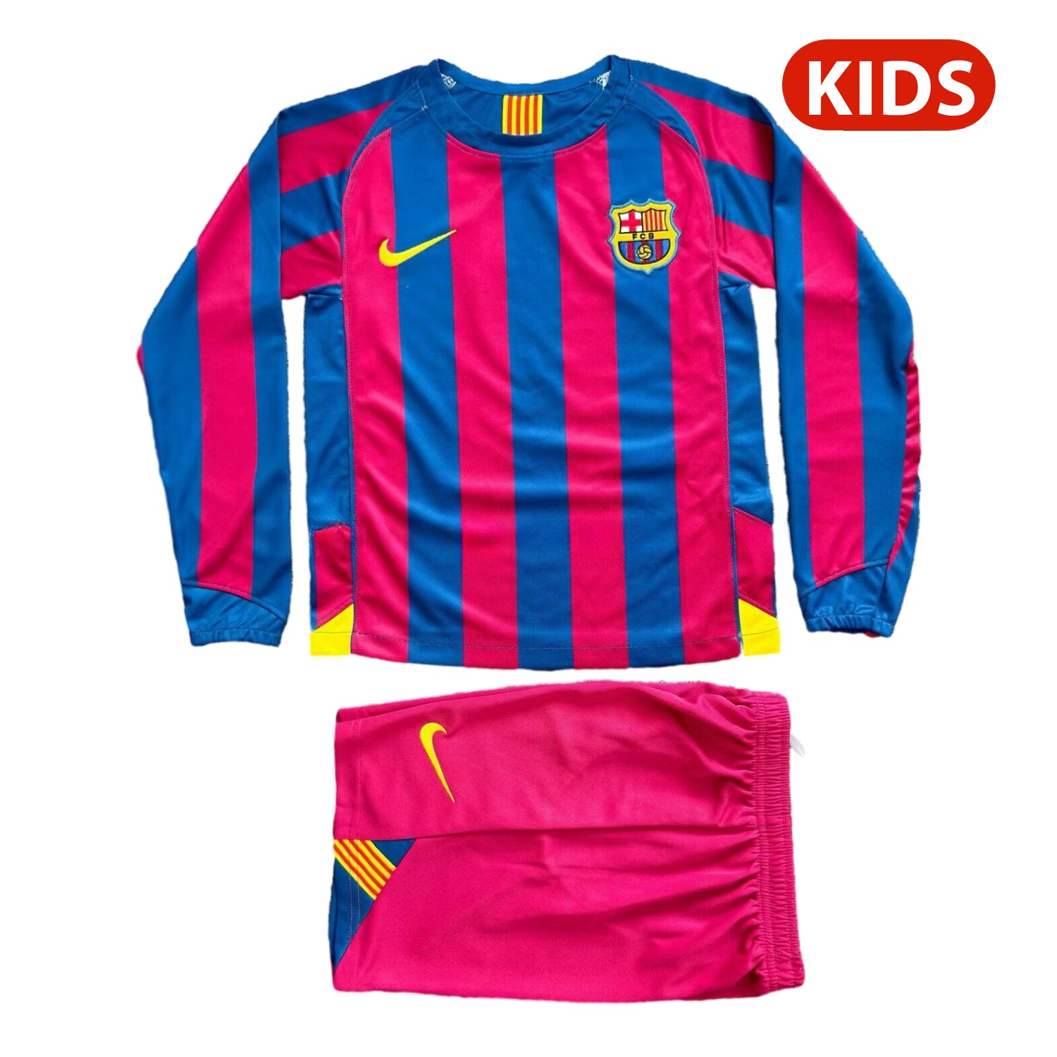 Retro Barcelona 06-07 Home Long Sleeve Kids Kit - JerseysGala