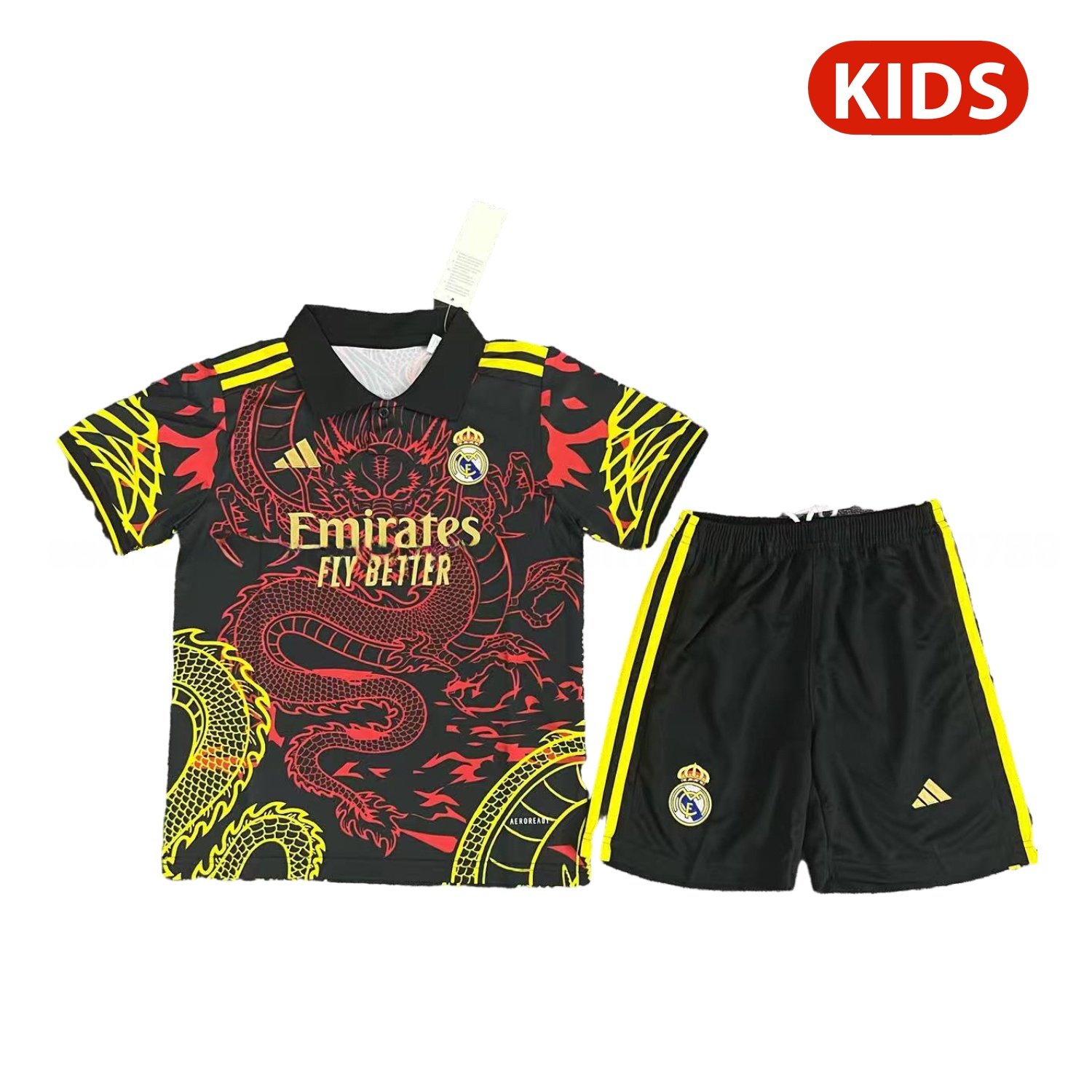 Real Madrid 25-26 Yellow And Red Dragon Black Special Kids Kit - JerseysGala