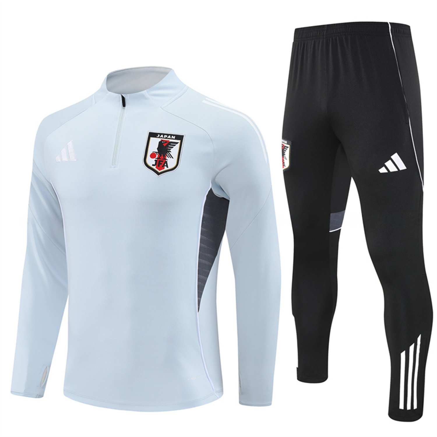 Japan 25-26 Long Sleeve Training Set - Light Grey Top and Black Pants - JerseysGala