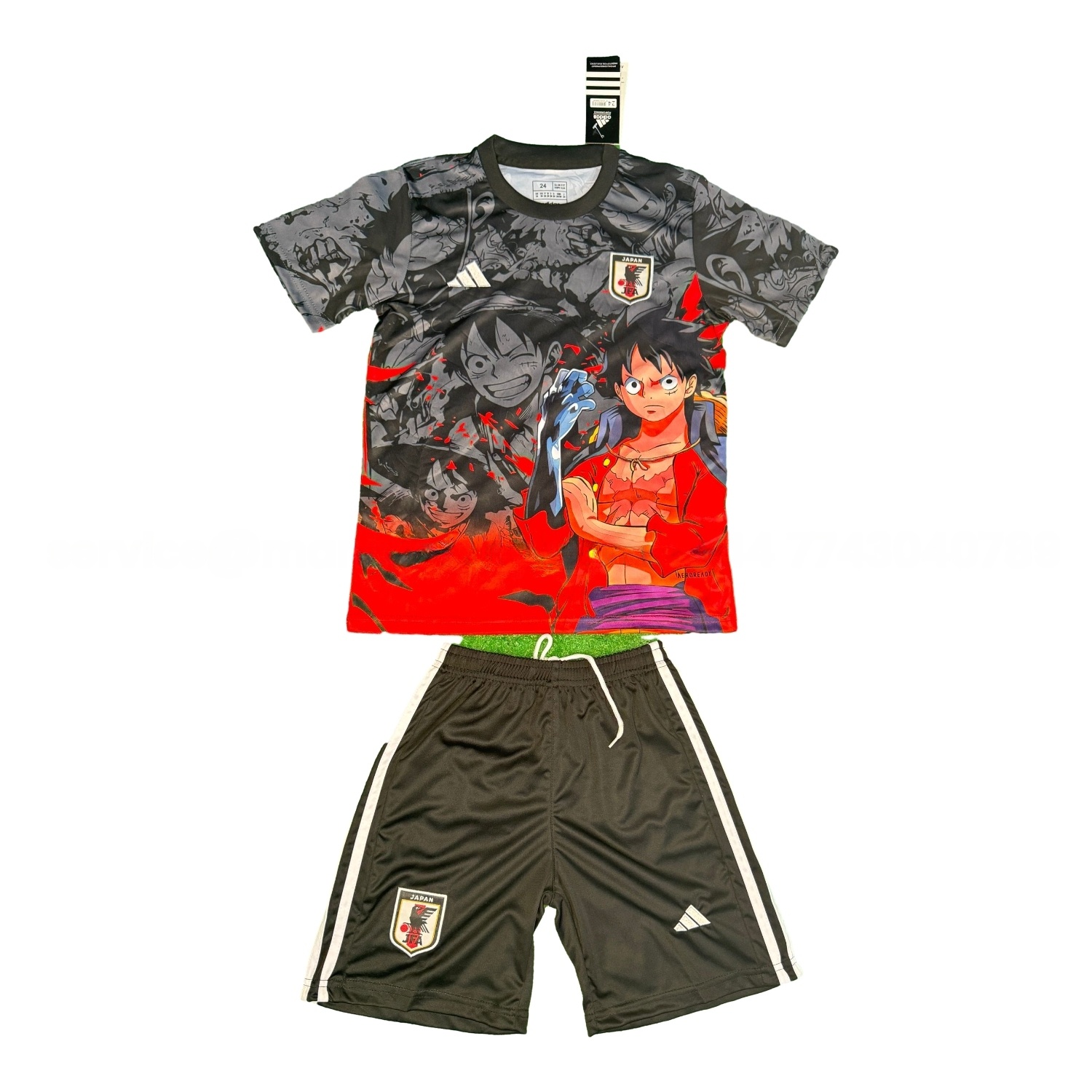 Japan 25-26 Luffy's Steel Arm Black & Red Special Kids Kit - JerseysGala