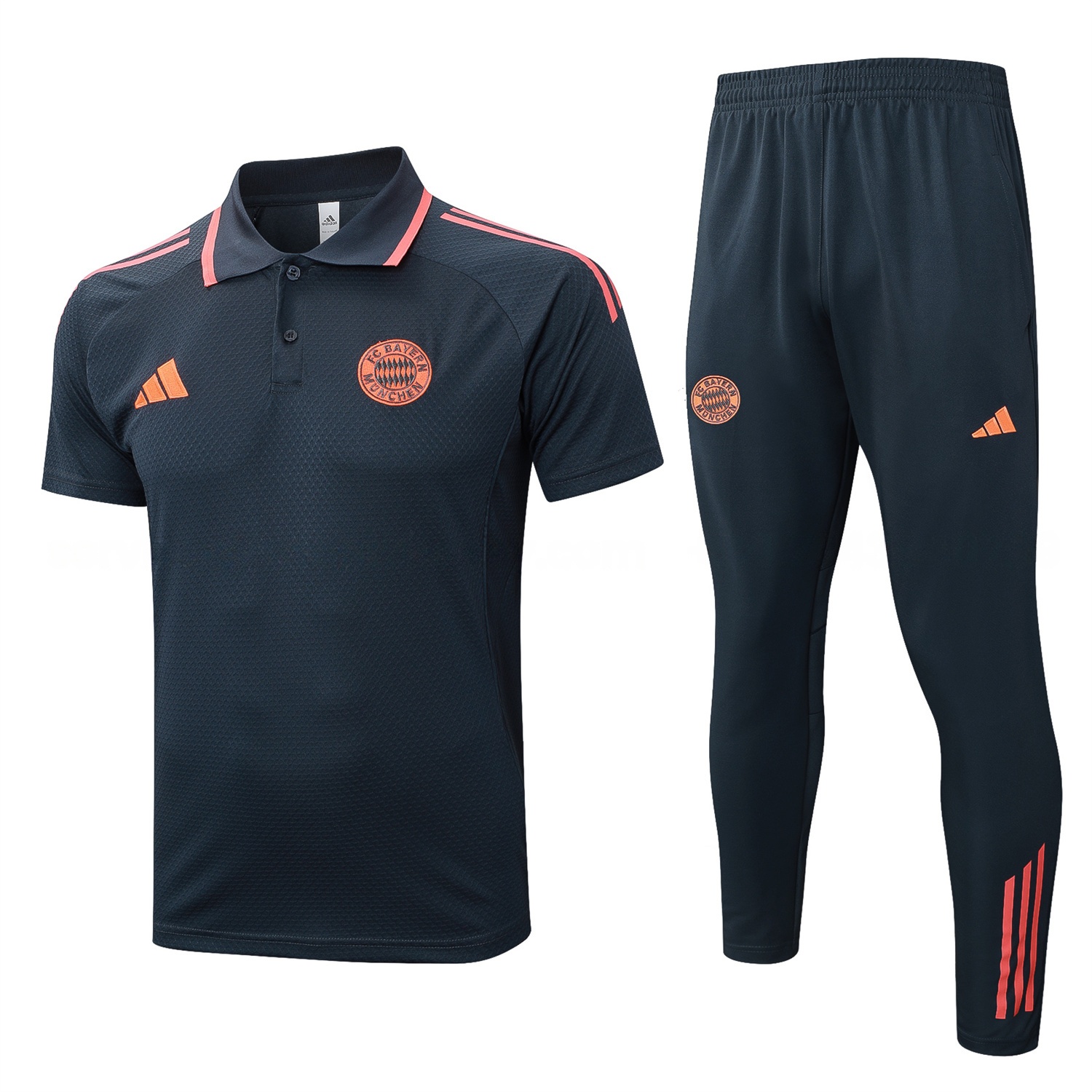 Bayern Munich 25-26 POLO Short-Sleeve Training Set - Deep Grey Top and Pants with Orange Badge - JerseysGala
