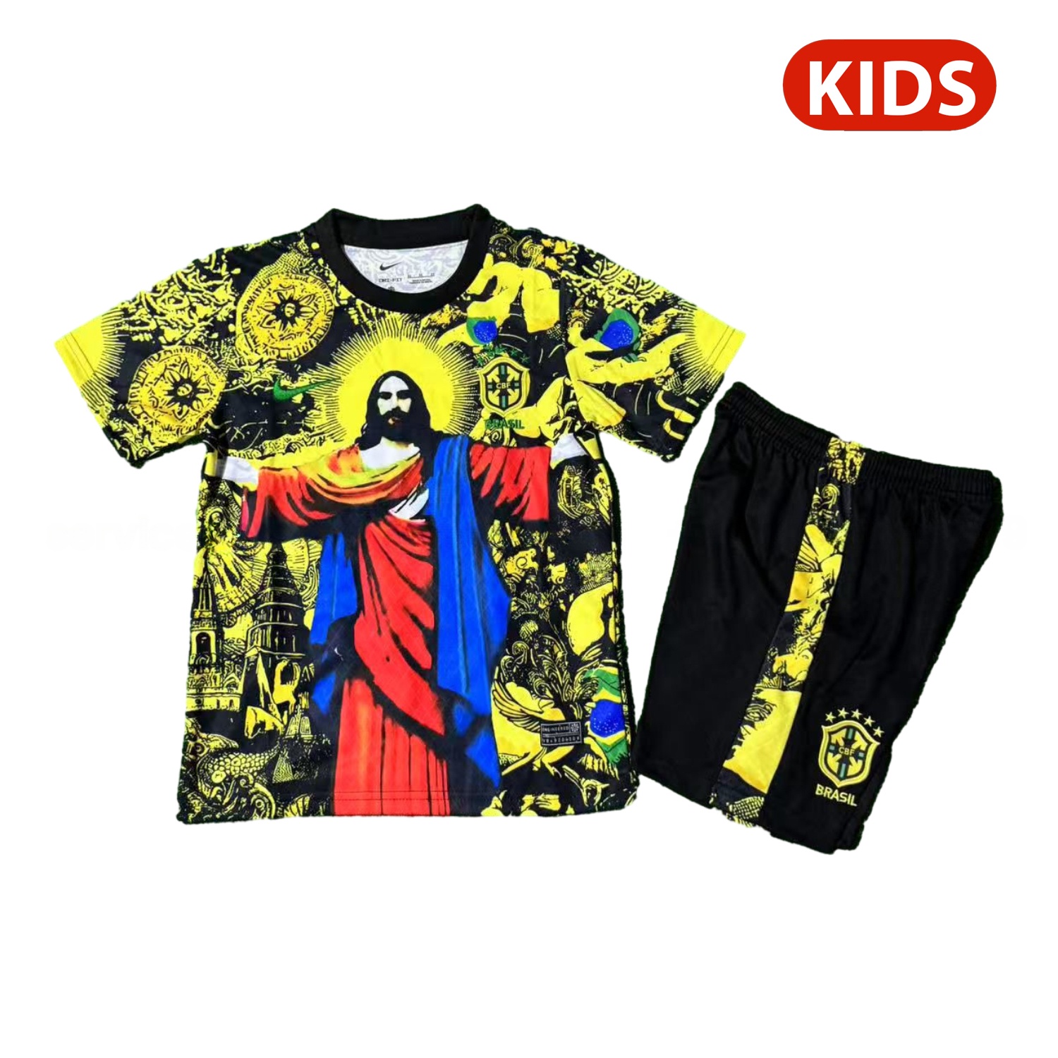 Brazil 25-26 Red Jesus Yellow Special Kids Kit - JerseysGala