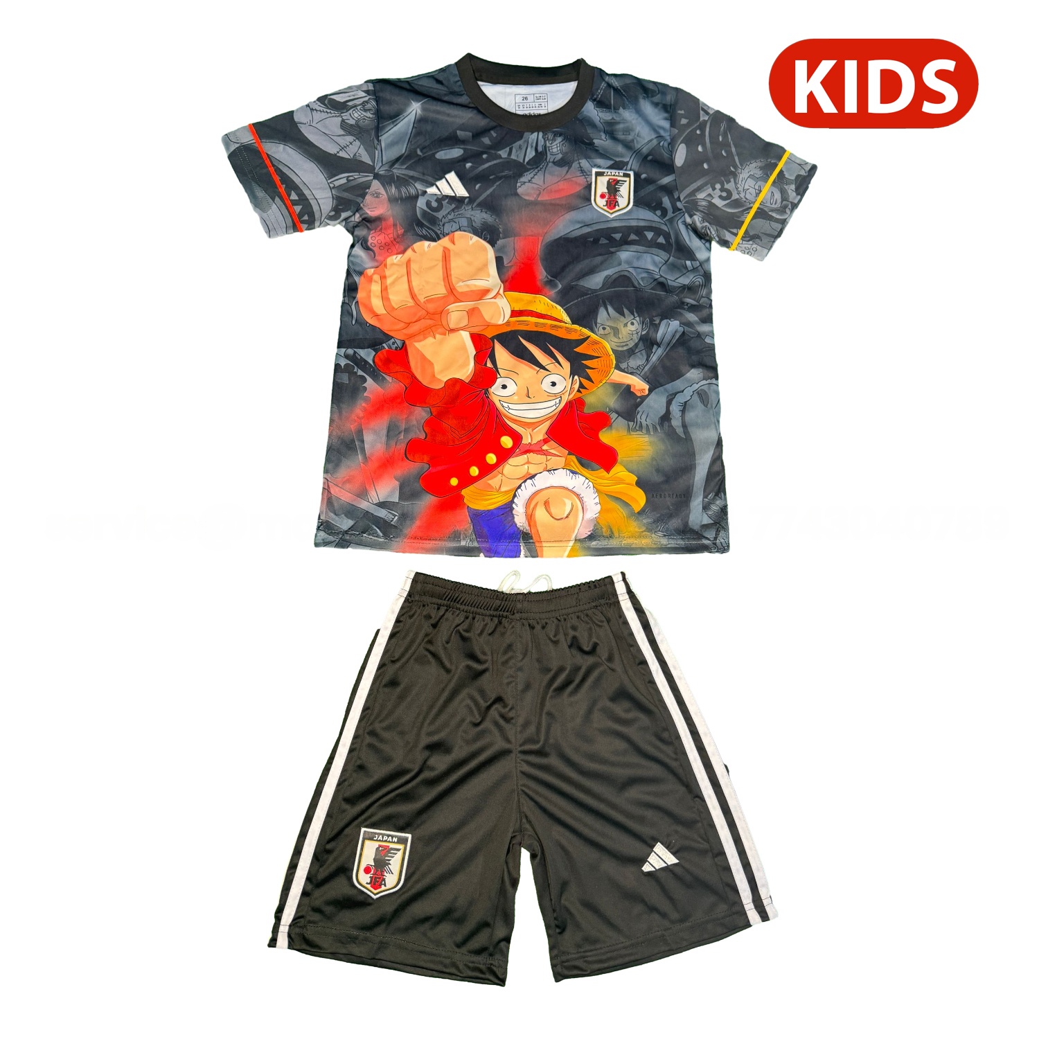 Japan 25-26 Red Luffy Fist Black Special Kids Kit - JerseysGala