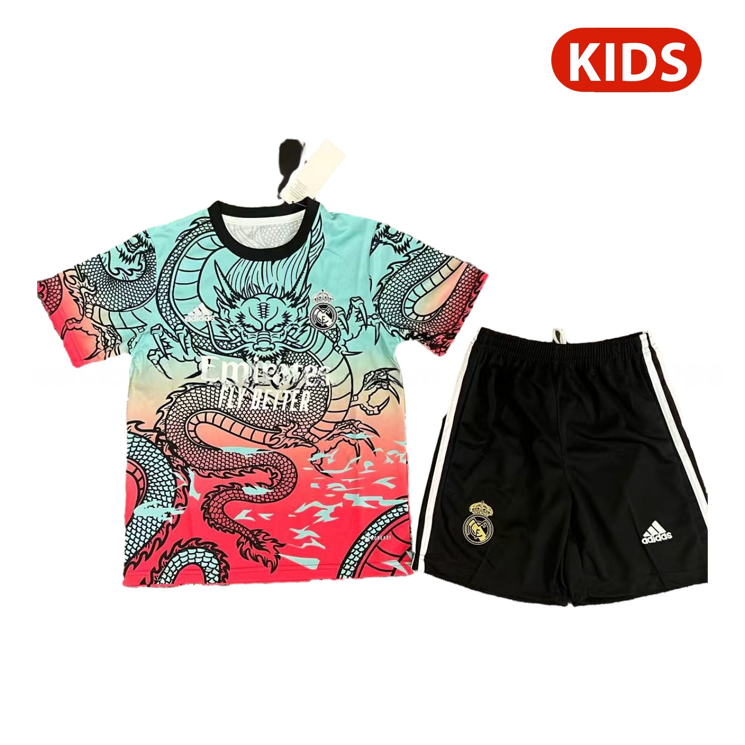 Real Madrid 25-26 Black Dragon Red And Blue Special Kids Kit - JerseysGala