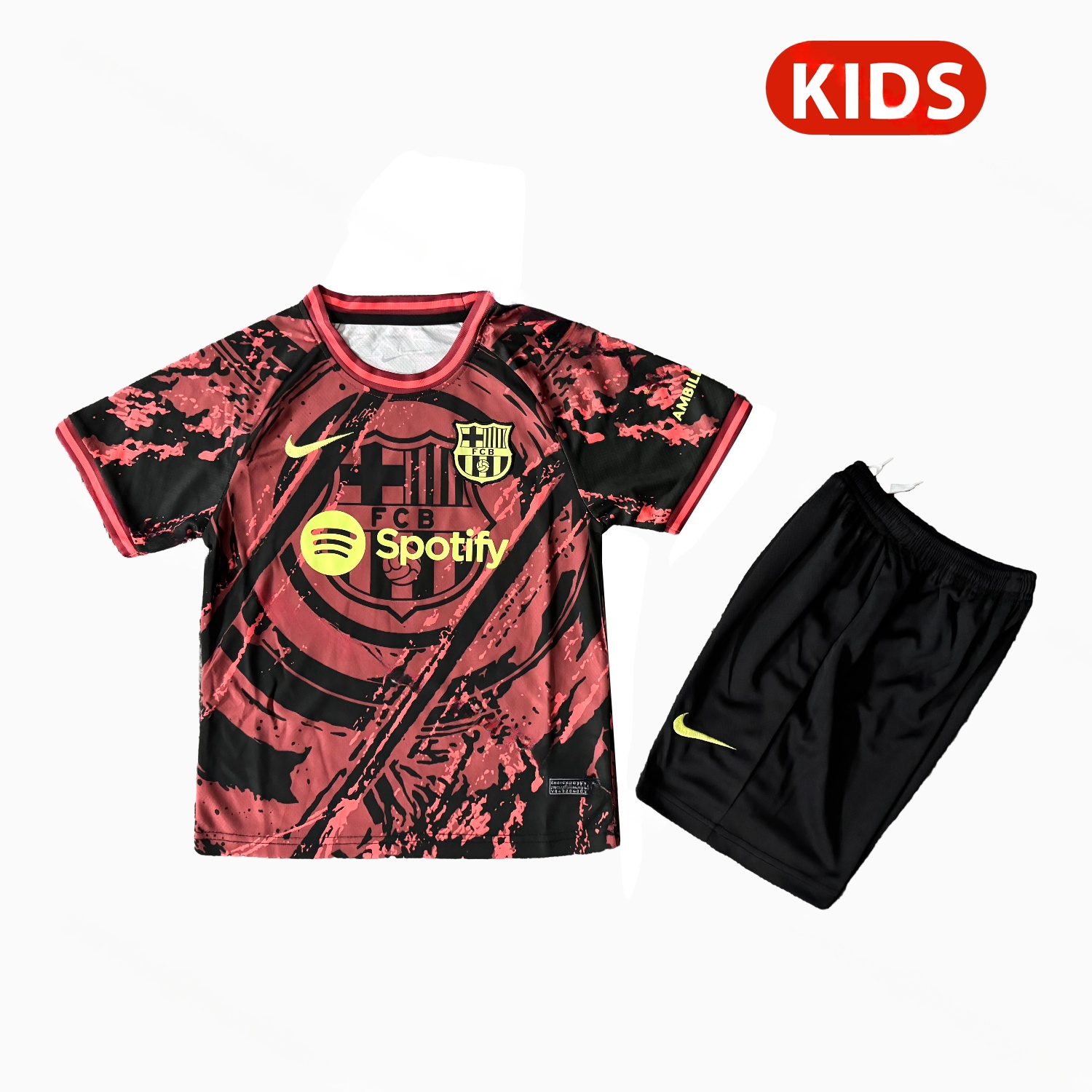 Barcelona 25-26 Big Logo Red Black Special Kids Kit - JerseysGala