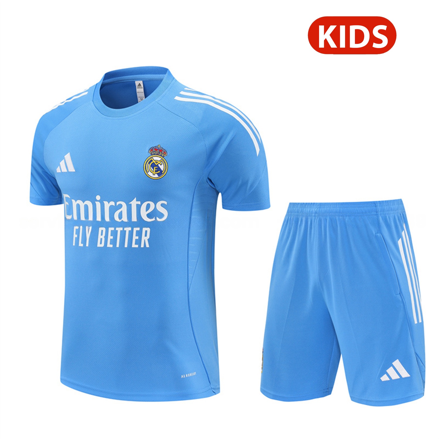 Real Madrid 25-26 Kids Short-Sleeve Training Set - Sky Blue Top and Sky Blue Shorts - JerseysGala