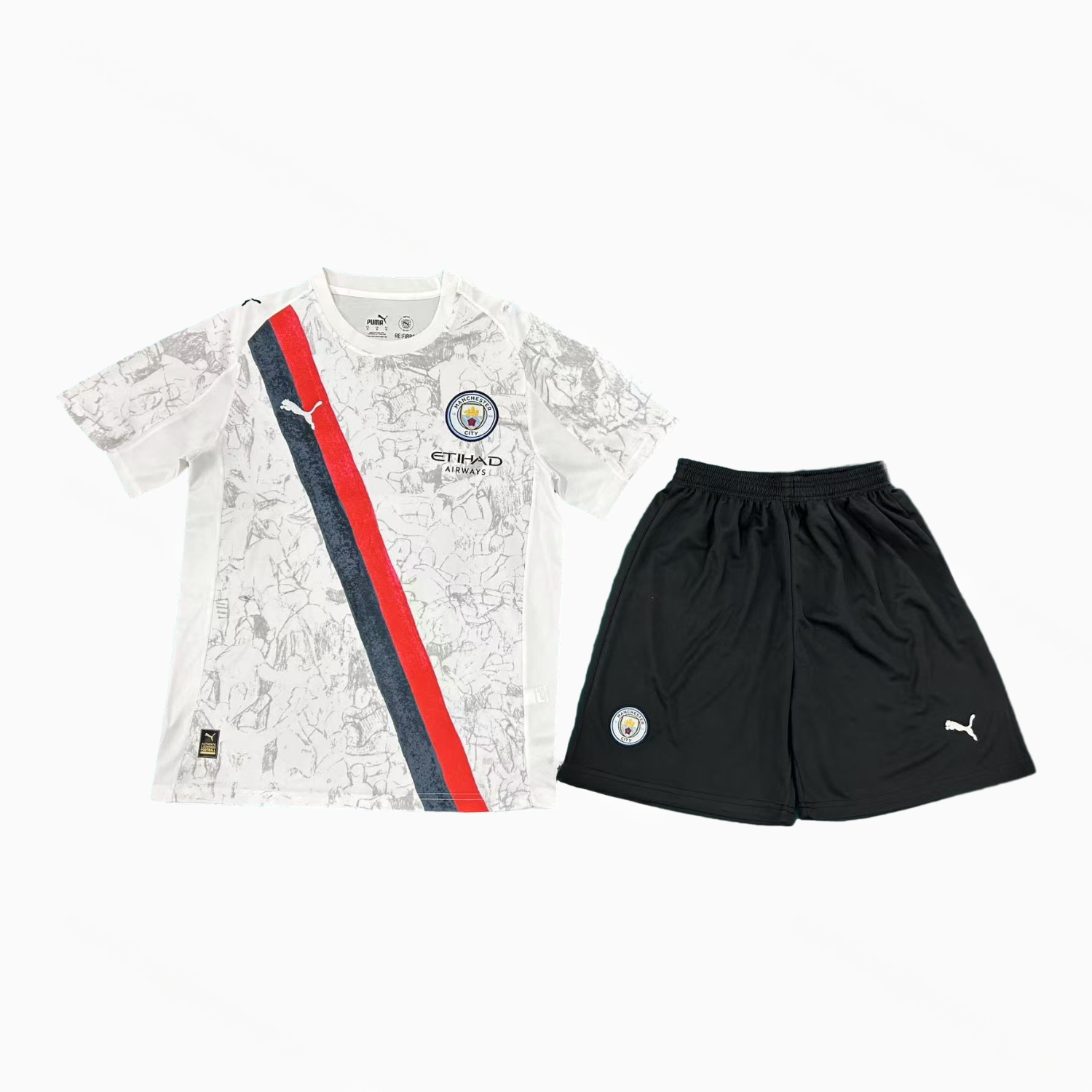 Manchester City 25-26 Away White Black Shorts Men's Adult Jersey Set - Fans Version - JerseysGala