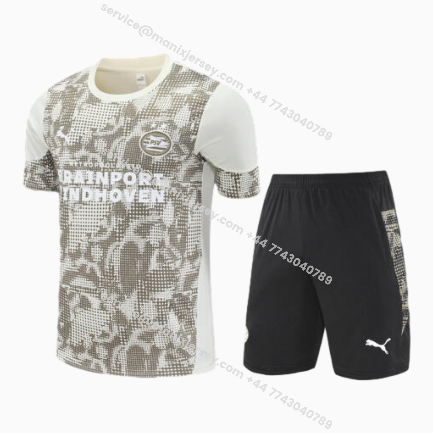 PSV Eindhoven 25-26 Short-Sleeve Training Set - Khaki Top & Black Shorts - JerseysGala