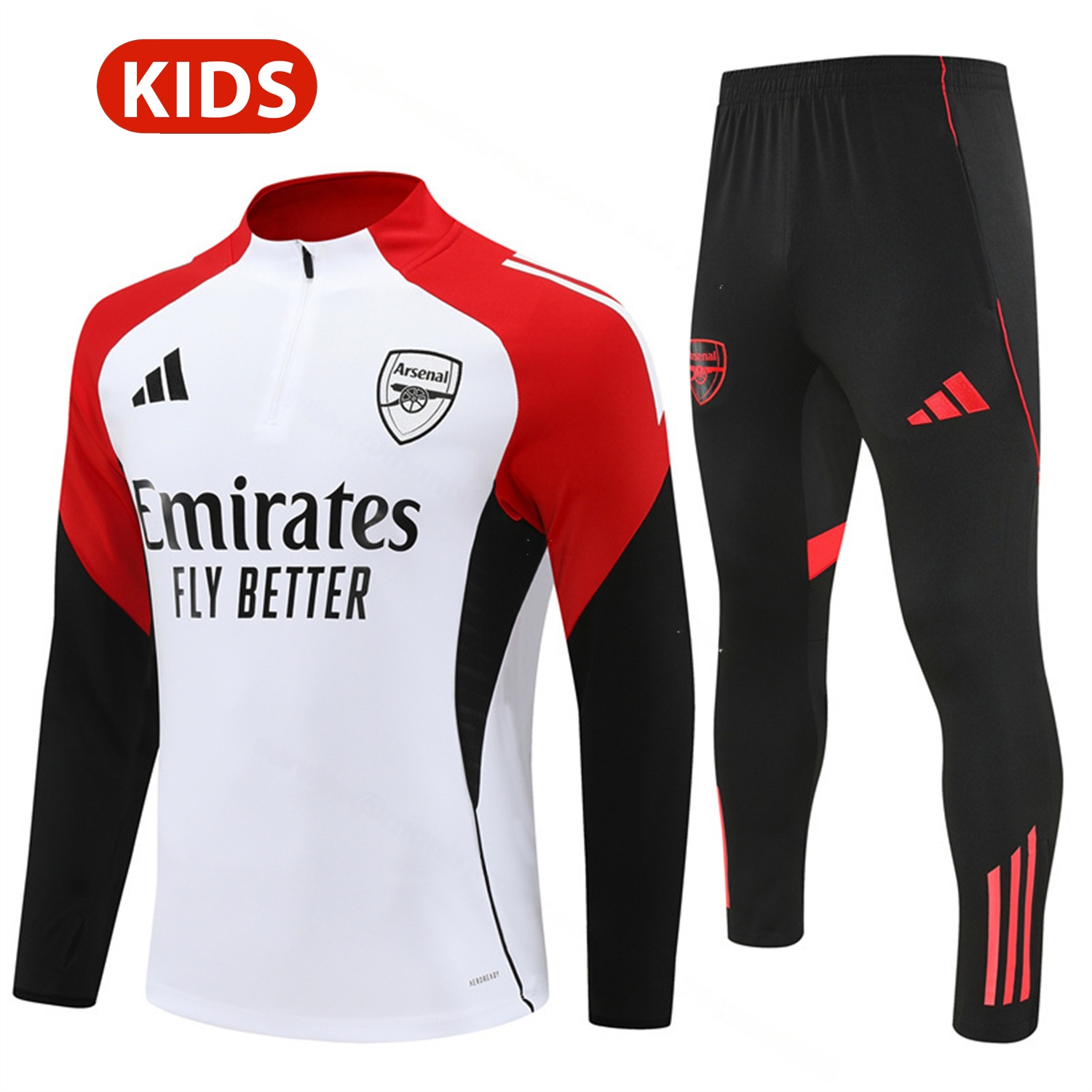 Arsenal 25-26 Kids Long Sleeve Training Set - White Top & Black Pants - JerseysGala