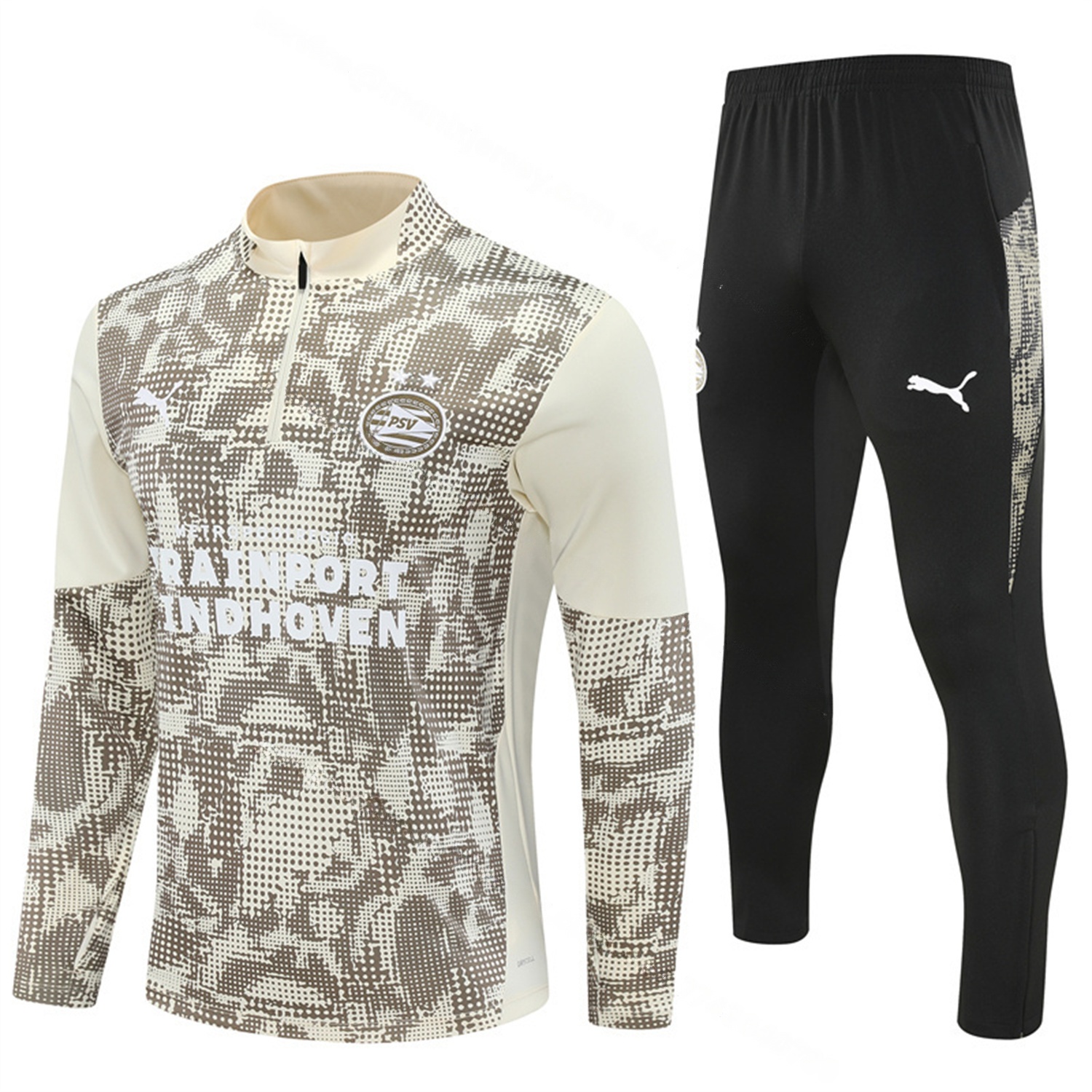 PSV Eindhoven 25-26 Long Sleeve Training Set - Khaki Top & Black Pants - JerseysGala