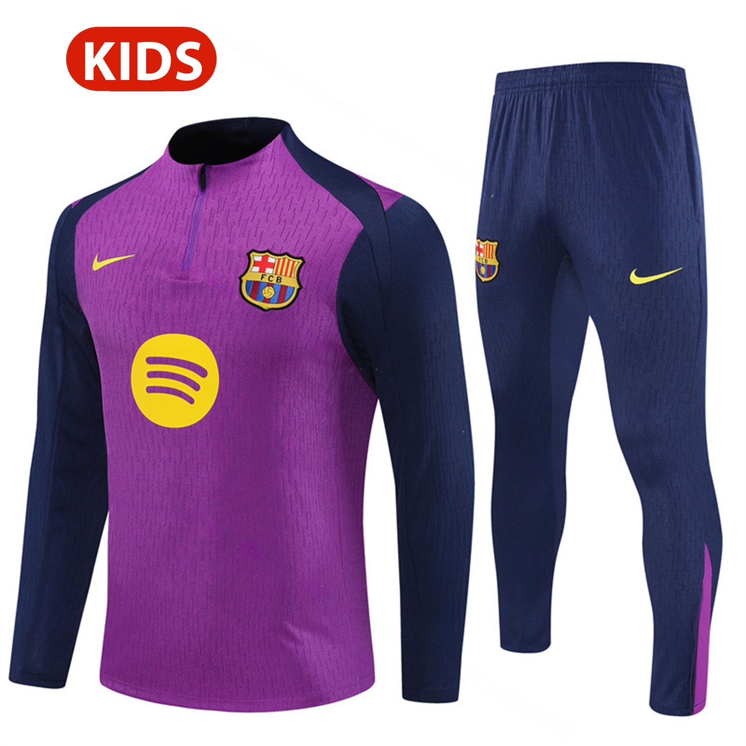 Barcelona 25-26 Kids Long Sleeve Training Set - Purple Top & Deep Blue Pants - JerseysGala