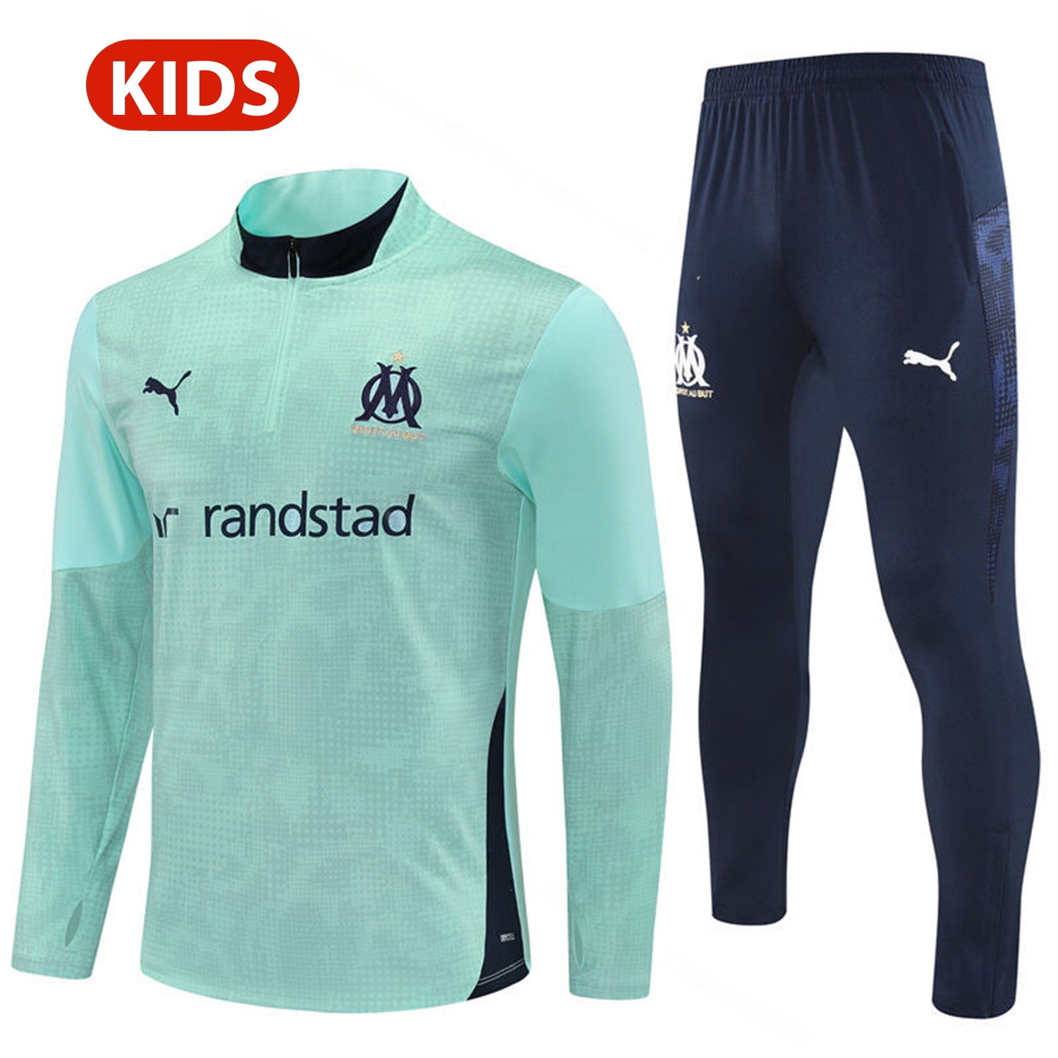 Marseille 25-26 Kids Long Sleeve Training Set - Nattierblue Top & Deep Blue Pants - JerseysGala