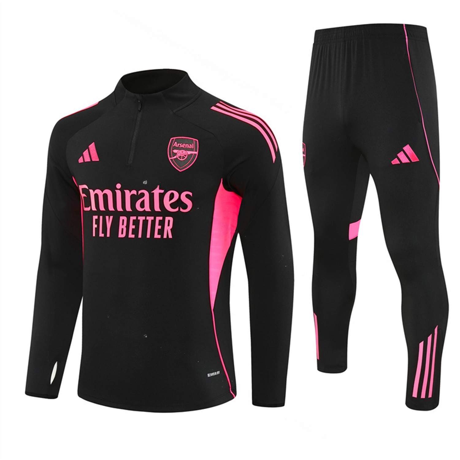 Arsenal 25-26 Long Sleeve Training Set - Pink Logo Black Top & Black Pants - JerseysGala